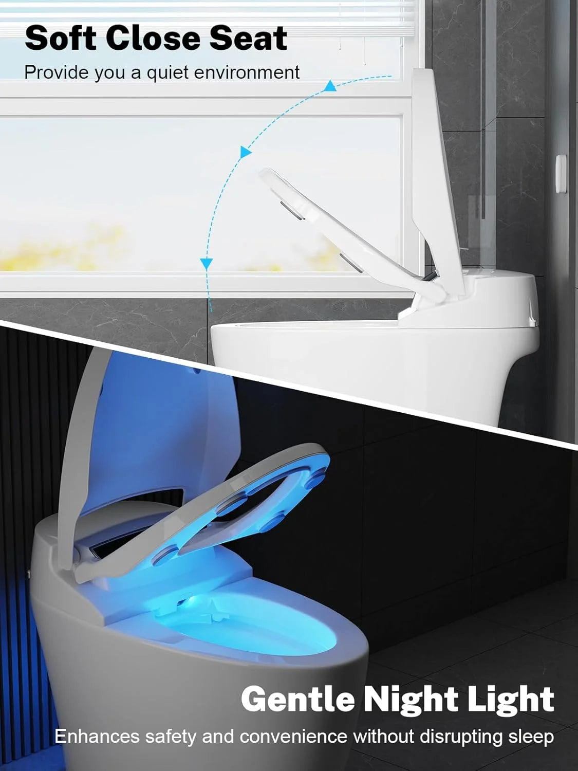 Hcore Smart One-piece Tankless Toilet Heated Seat Night Light Auto Flush Auto Open/Close Seat Slow Close Comfort Height
