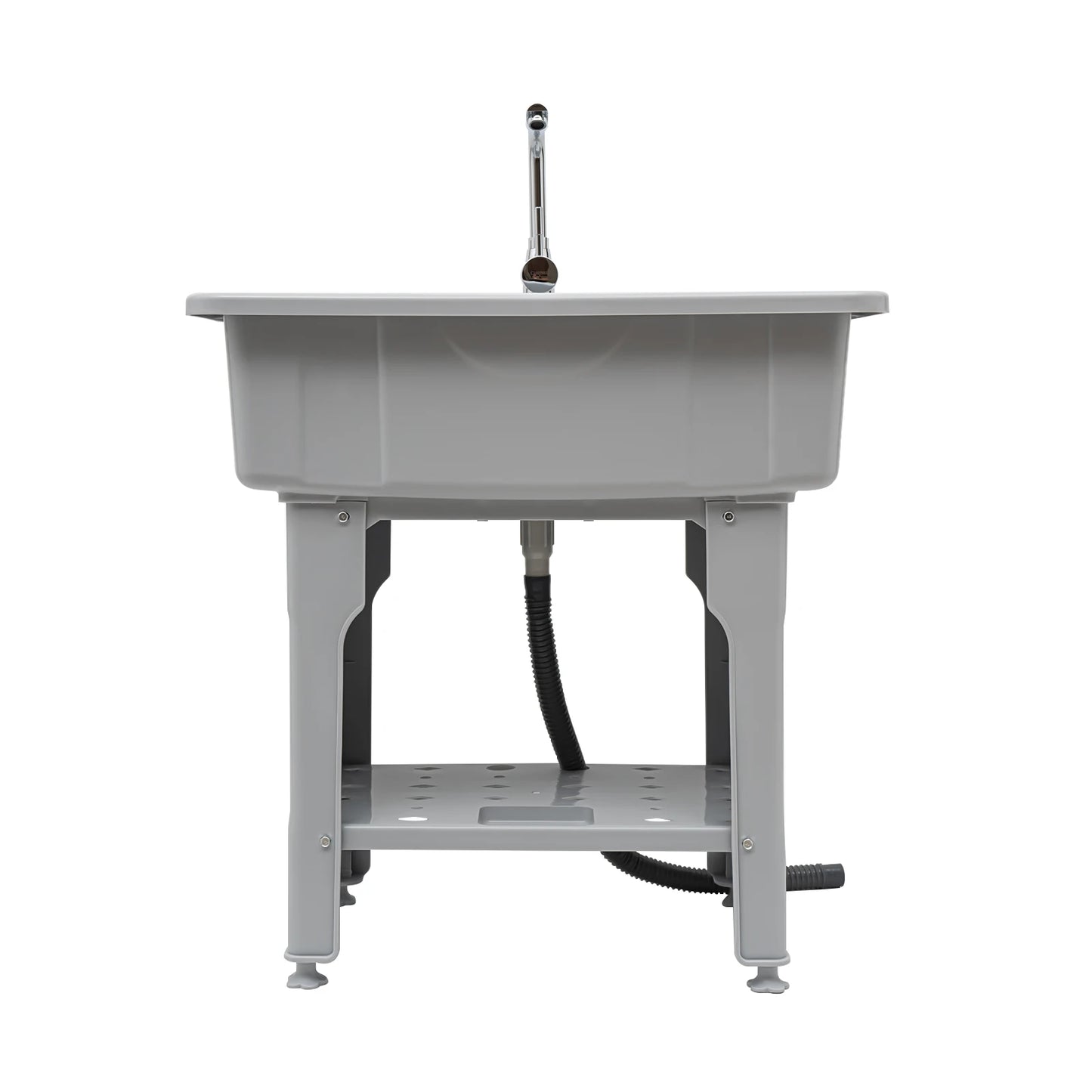 Upgraded 70kg Capacity Laundry Sink, 360° Rotatable Hot/Cold Faucet & Movable Board, Freestanding Plastic Utility Tub