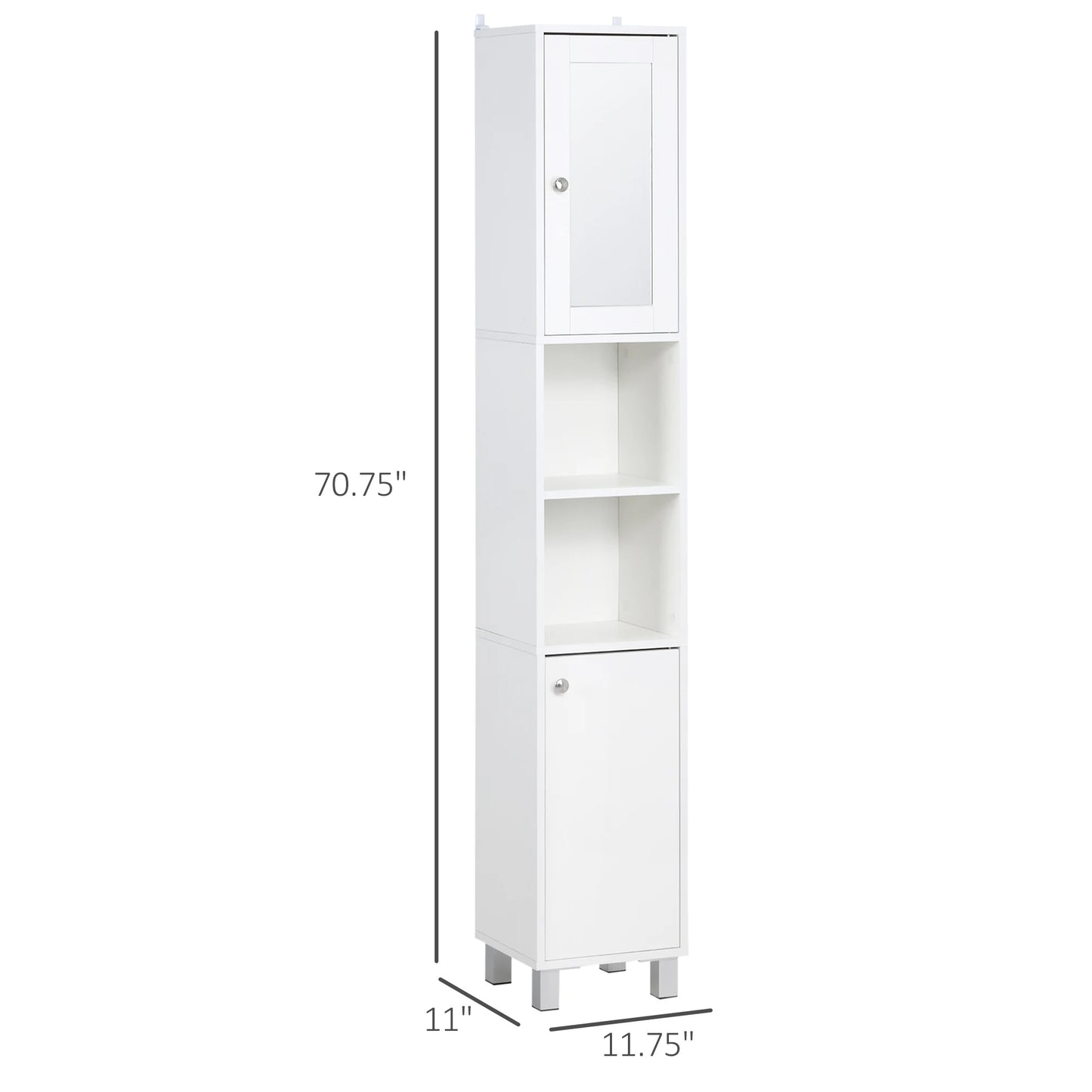 Kleankin Tall Bathroom Storage Cabinet with Mirror, Wooden Freestanding Tower Cabinet with Adjustable Shelves for Bathroom