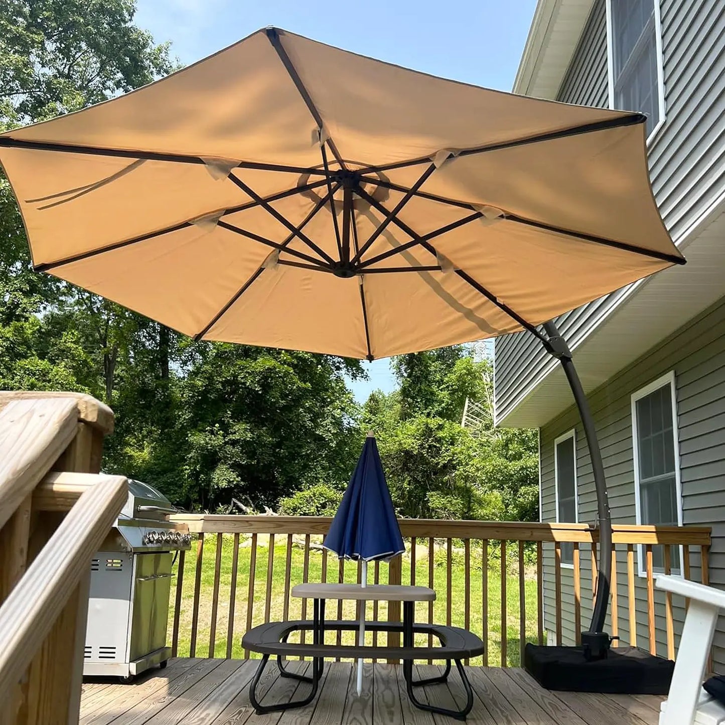 11 FT Cantilever Umbrella with Base Included, Patio Large Aluminum Offset Umbrella Windproof with 360°Rotation,, Customized