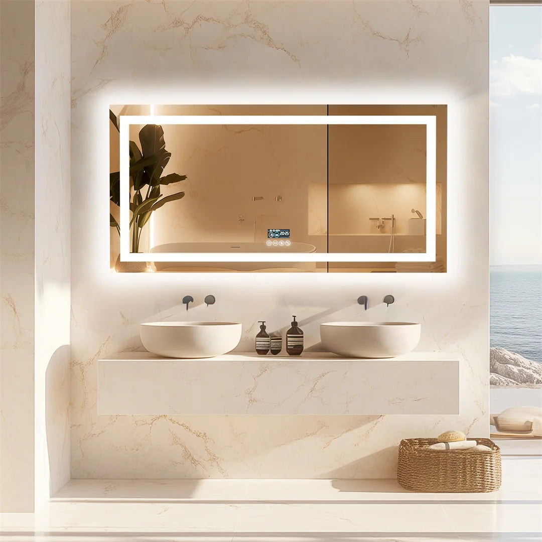 LUVODI Large Bluetooth Bathroom Mirror with LED Light Rectangle Anti-Fog Vanity Mirror with Bluetooth Speaker 3 Color Temperatur