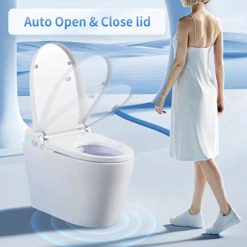 Tankless Smart Toilet with Built-in Bidet, One-piece Design, Auto Flush, Auto Open/Close, Heated Seat, Warm Water & Dry,