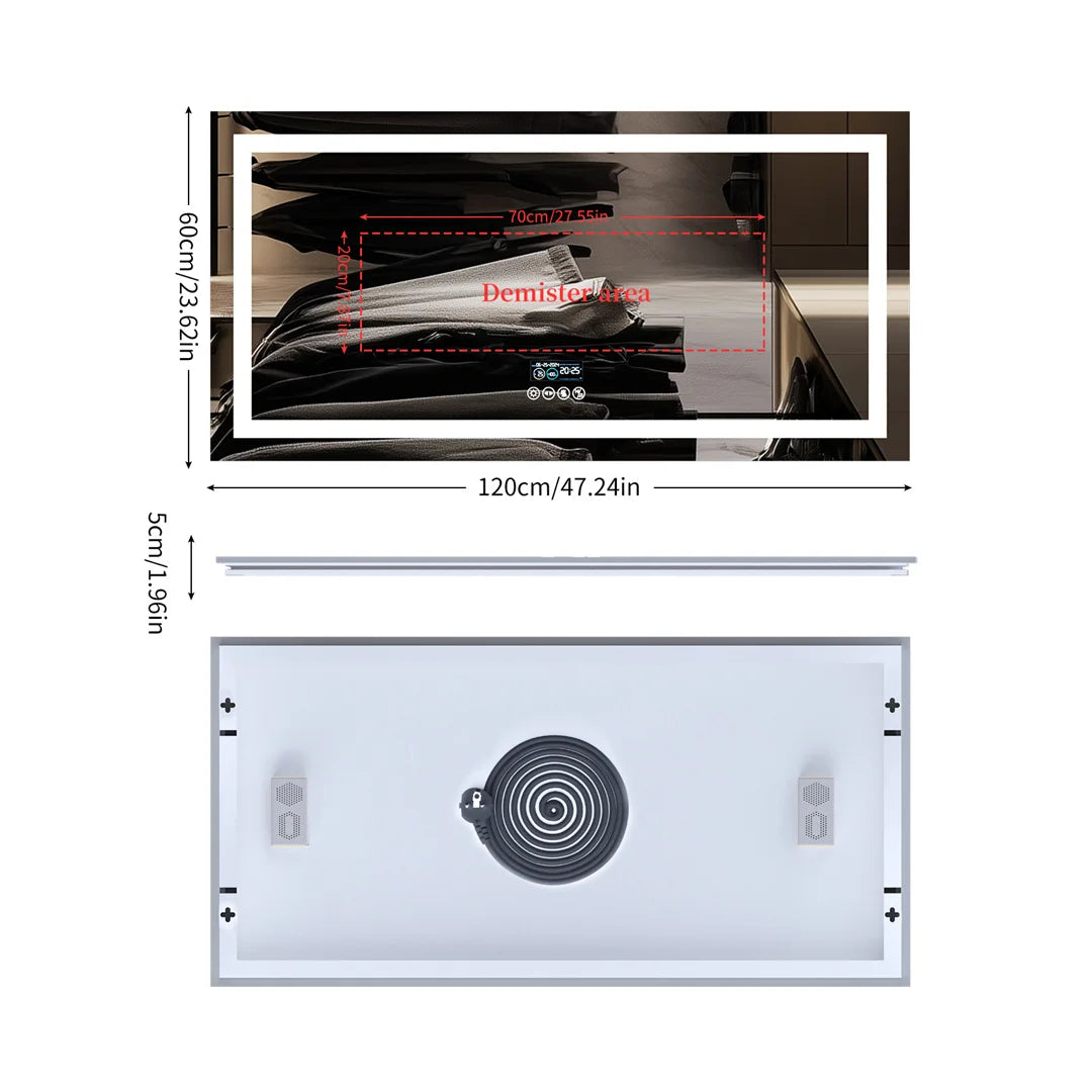 LUVODI Large Bluetooth Bathroom Mirror with LED Light Rectangle Anti-Fog Vanity Mirror with Bluetooth Speaker 3 Color Temperatur