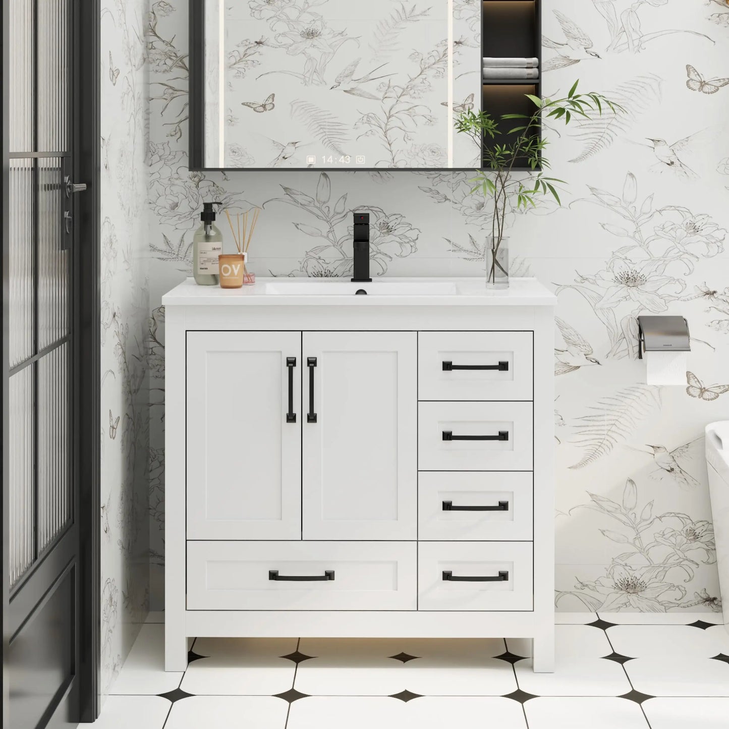 30" Bathroom Vanities with Sink Combo, Modern Thickened Wood Bathroom Storage Cabinet W/Undermount Sink,Matte Black Faucet Drain