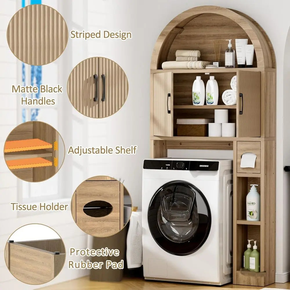 Space-Saving Wooden Over-the-Toilet Storage Cabinet with Shelving and Anti-Tip Feature