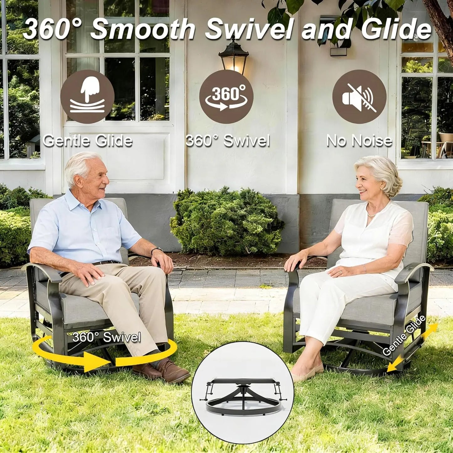 Aluminum Patio Furniture Set with Fire Pit Table, Metal Patio Furniture with 2 Swivel Rocking Chairs Waterproof, Customized