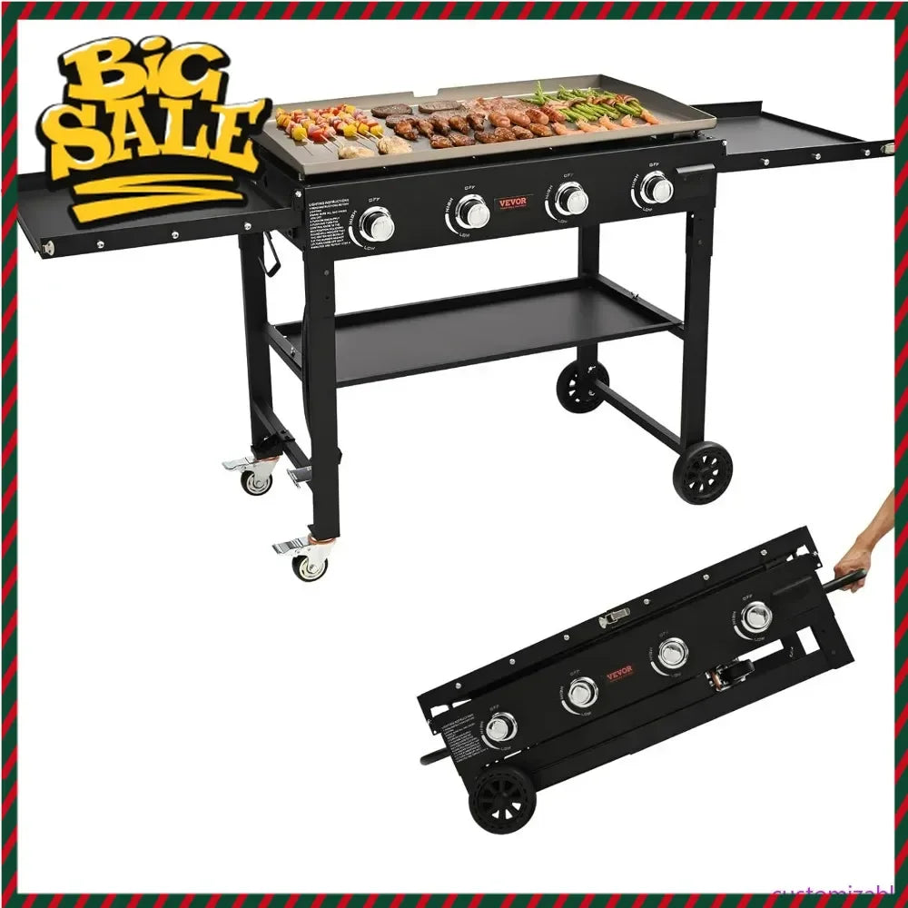 Hot salesSturdy 36-inch Outdoor Propane Flat Top Griddle with Side Storage Shelves