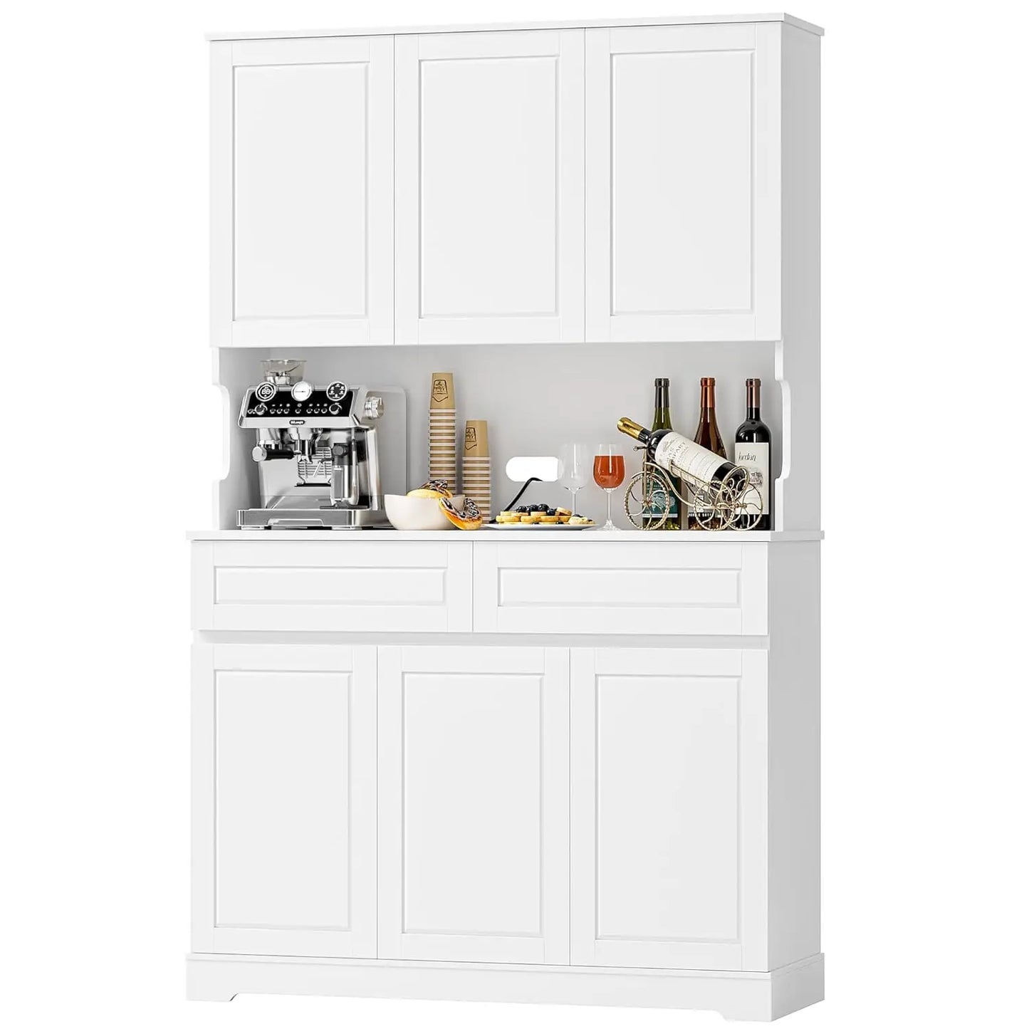 74" Pantry Cabinet, Tall Kitchen Pantry Cabinet with 6 Doors and 2 Drawers, Kitchen Hutch with Wide Countertop, Modern, Custom