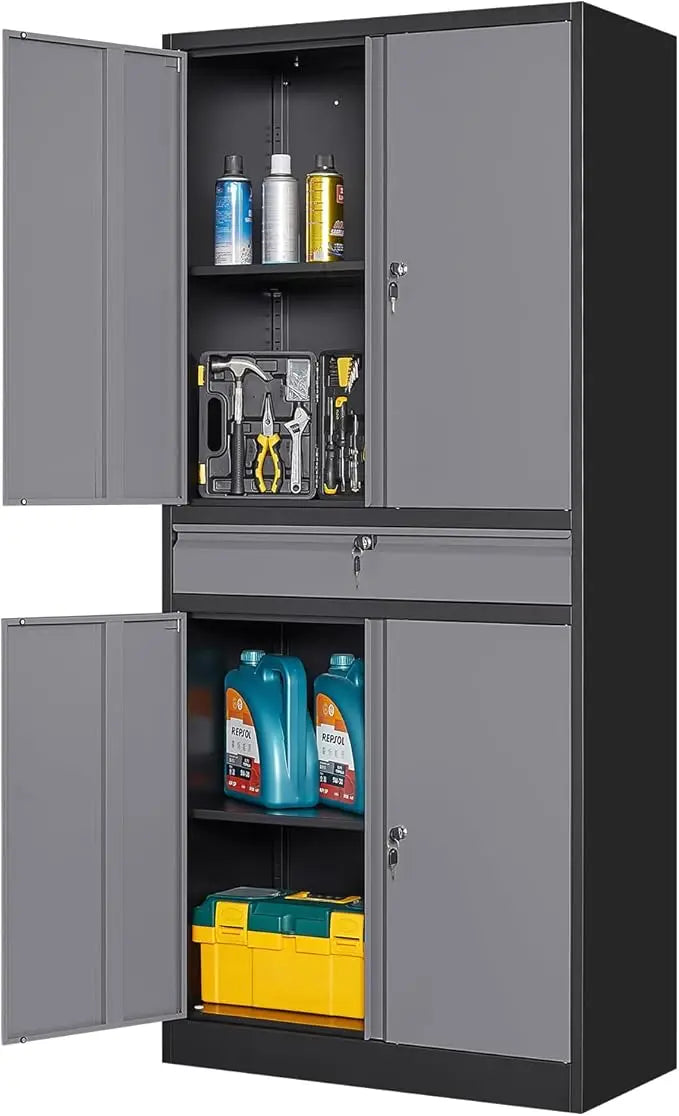 Metal Garage Storage Cabinet with Locking Doors and Adjustable Shelves, 71" Tool Storage Cabinet with 1 Drawer, Customized