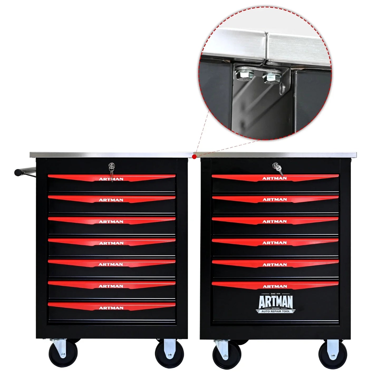 7 Drawer Rolling Tool Box Hardware Storage Tool Cabinet, Heavy Duty Steel Metal Cart, Lockable, Shop Garage NEW，red
