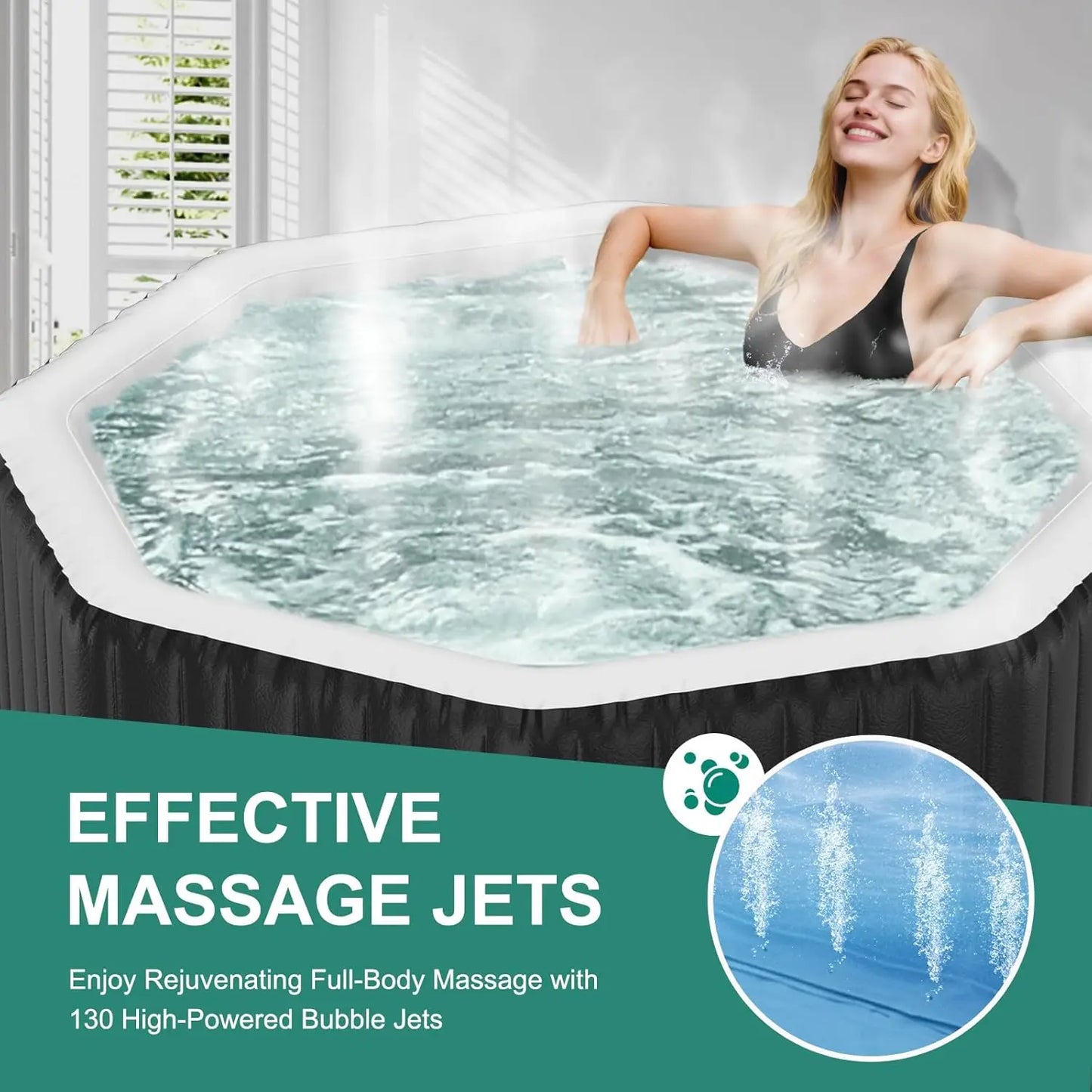 4-6 Person Inflatable Hot Tub, 77" X 77" X 25" Octagonal Portable Hot tub with 130 Bubble Jets, Large Outdoor Spa, Customized