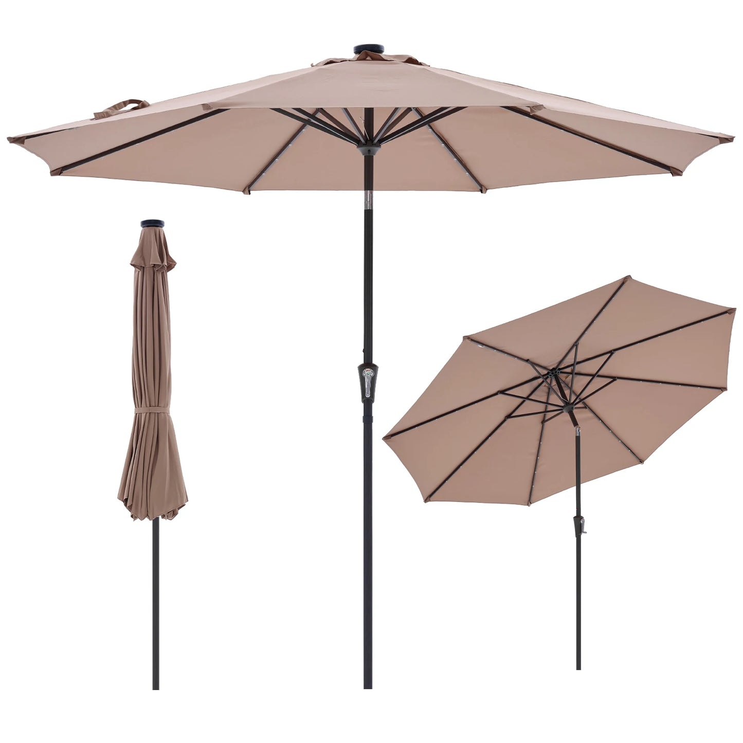 JHK 10FT with 32 LED Lights Solar Patio Umbrella UV-Resistant Outdoor Table Umbrella with Tilt and Crank for Outdoor Backyard Garden
