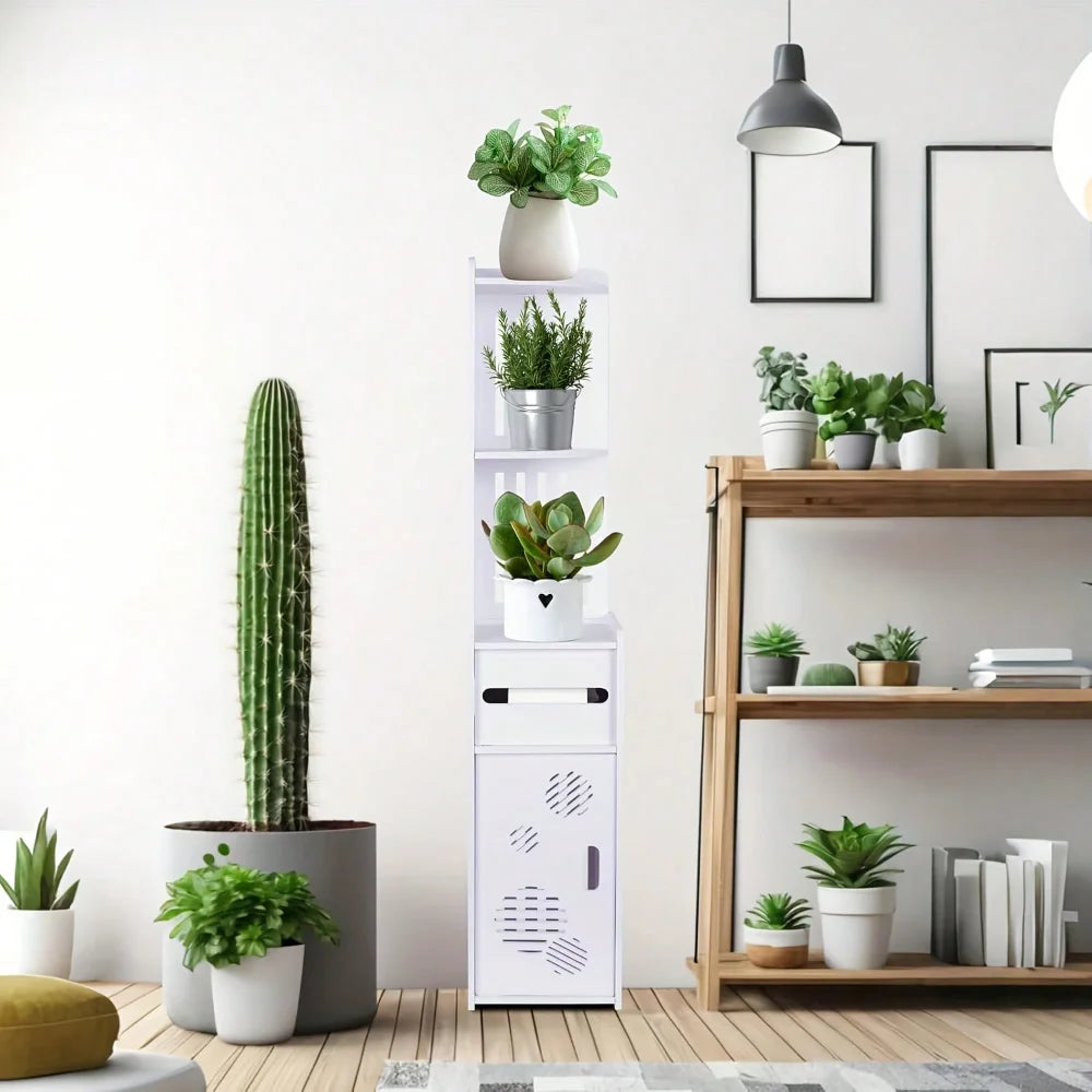 1 Large-Capacity Bathroom Storage Cabinet For PCs, Toilet Paper Holder, Multi-Level Storage Cabinet With Tissue Box, Waterproof
