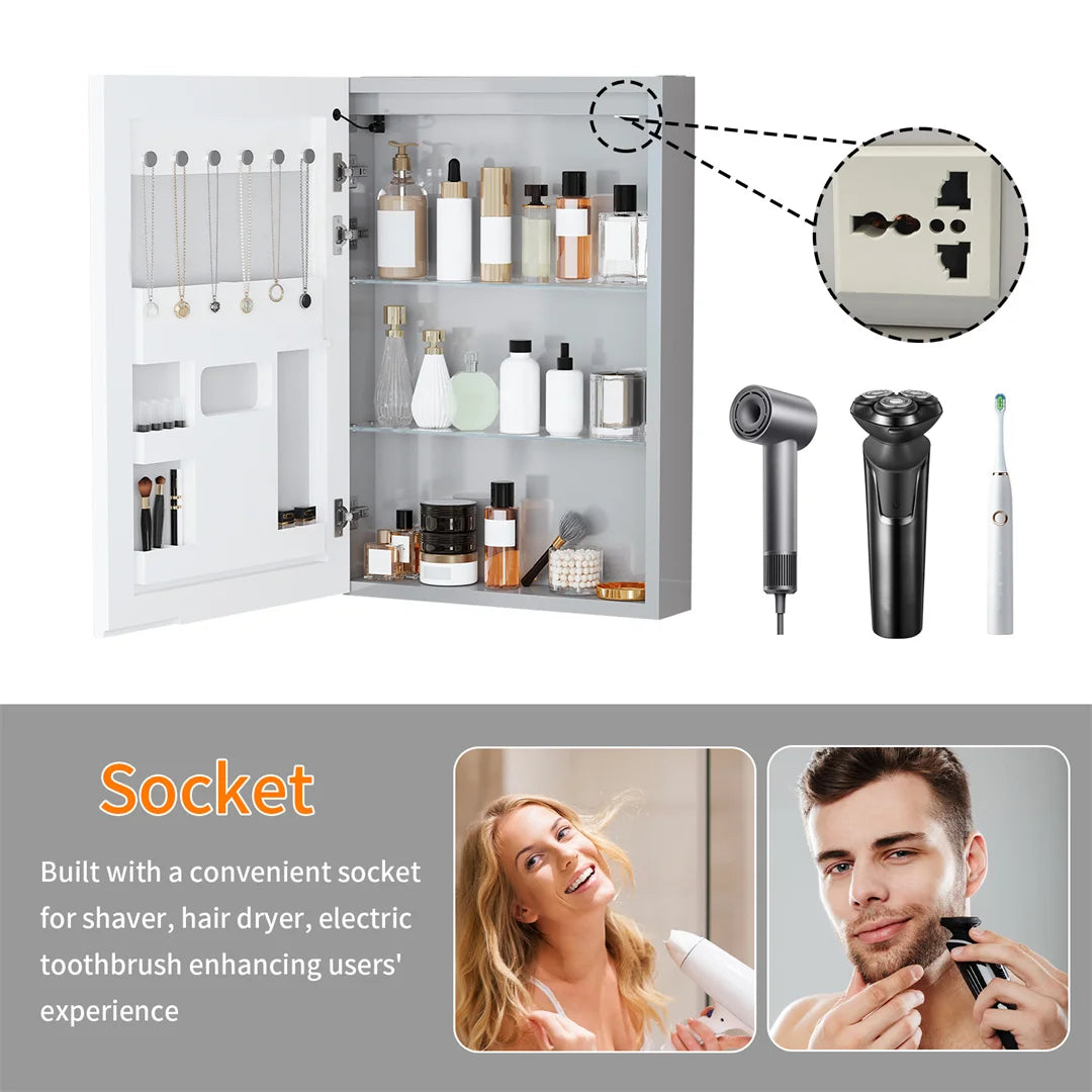LUVODI 50x70cm Wall-Mounted LED Bathroom Cabinet with Bluetooth Speakers Defogger And Jewelry Storage Smart Mirror Cabinet