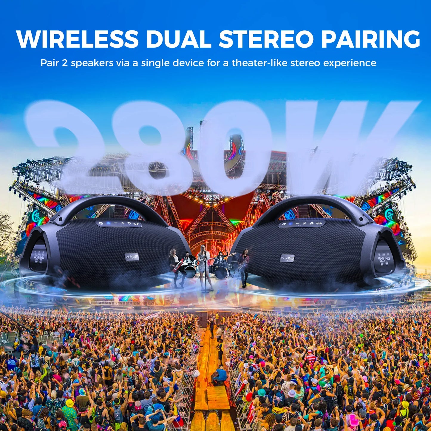 W-KING X20S 140W RMS Portable Bluetooth Speakers, Massive Bass Party Boombox IPX7 Waterproof Speaker Large, Loud Outdoor Party Box