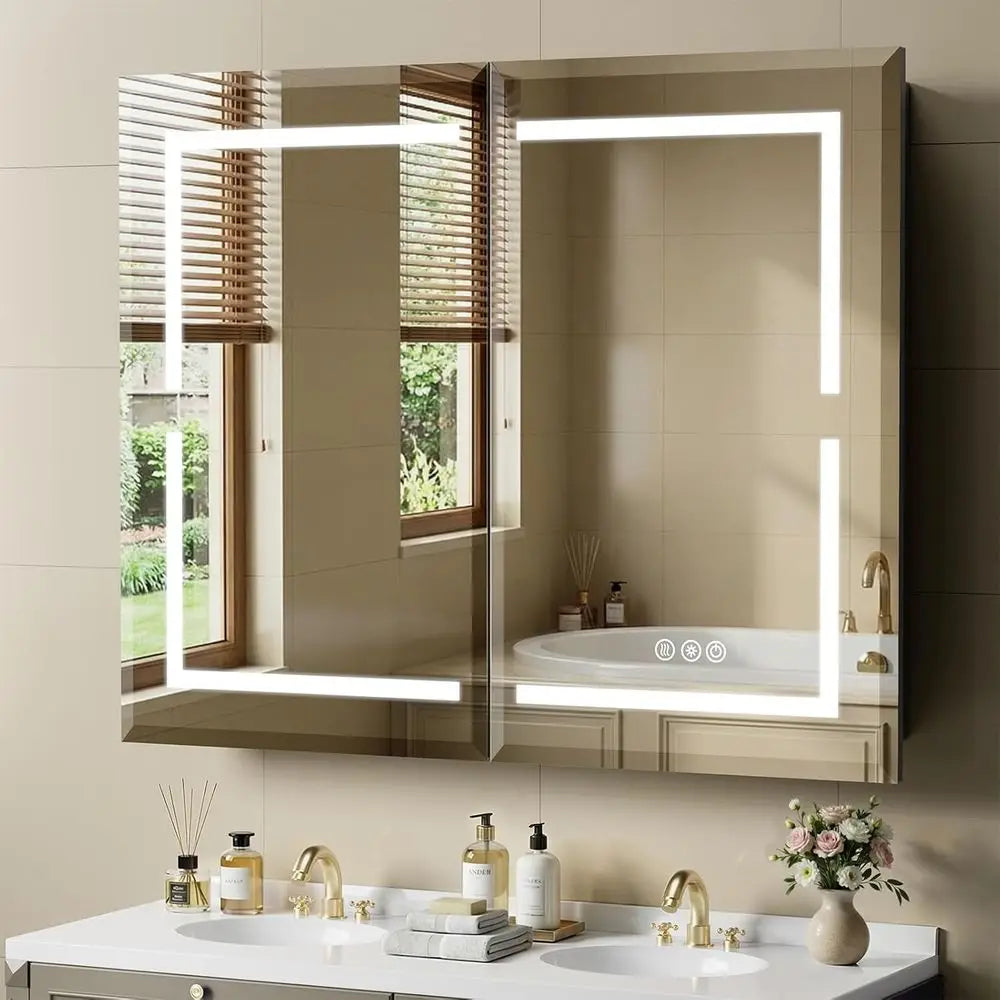 36"X30" Bathroom Medicine Cabinet with Mirror, LED Lighted Medicine Cabinet with Anti-og, 3 ColTemperature SteplDimmable, Metal