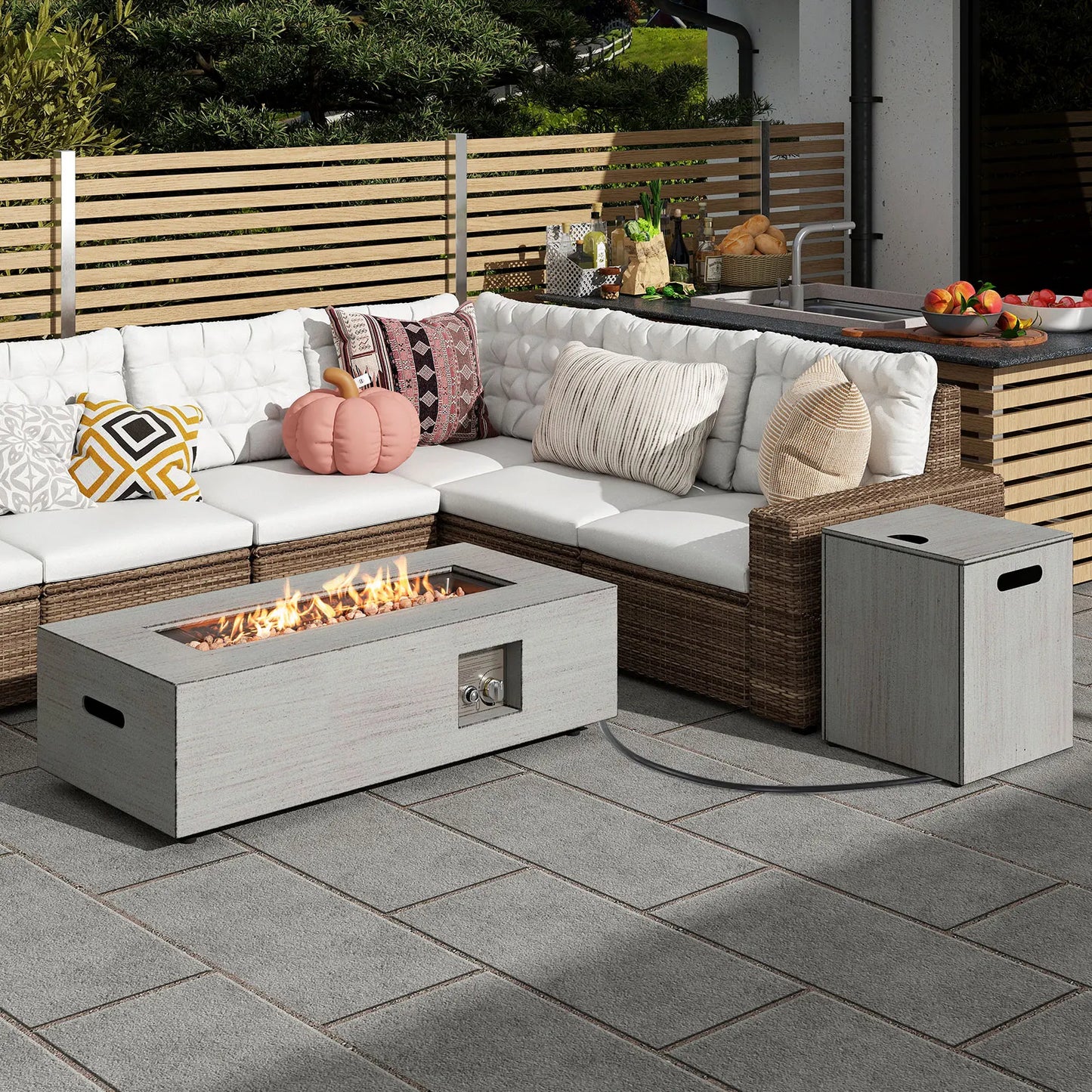 42” Outdoor Rectangular Fire Table 50, 000 BTU Propane Gas Fire Pit Table w/ Lid