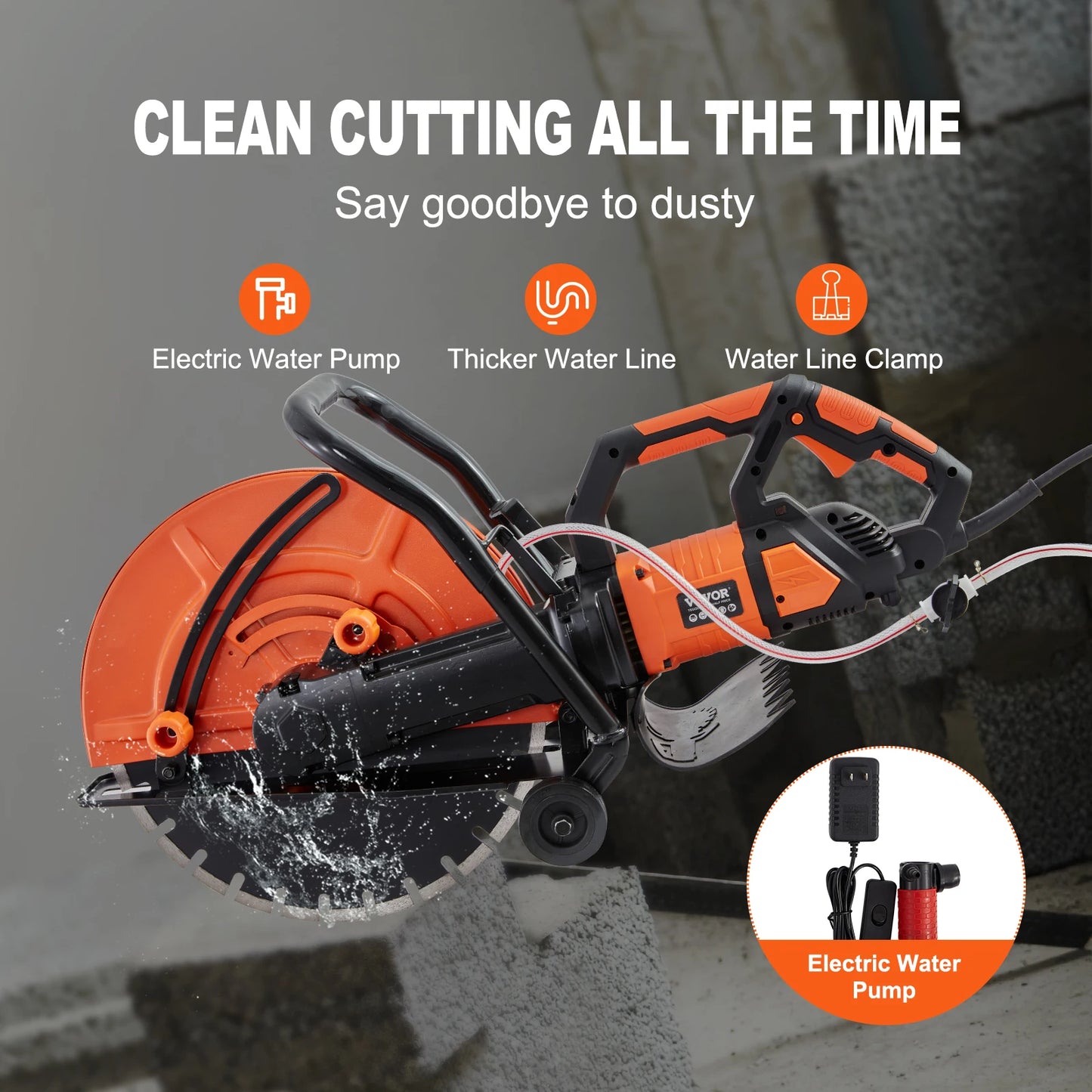 Electric Concrete Saw 16 in 3200 W 15 A Motor Circular Saw Cutter with Max. 6 in Adjustable Cutting Depth Wet Disk Saw