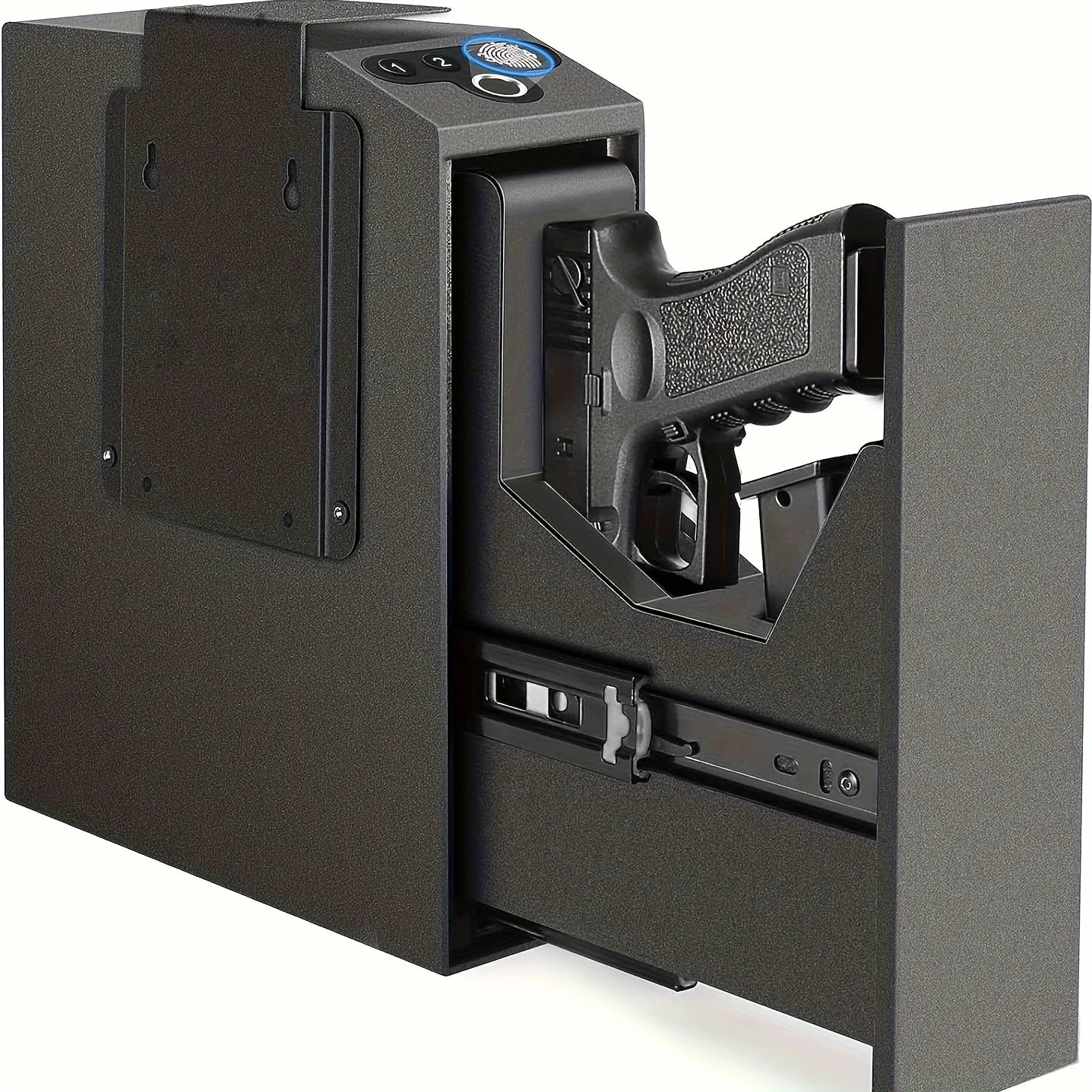 Biometric Slider Handgun Gun Safe for Nightstand, Desk, Bed Side,Truck - Auto Sliding Door Fingerprint Hand Gun Safe for Pistol