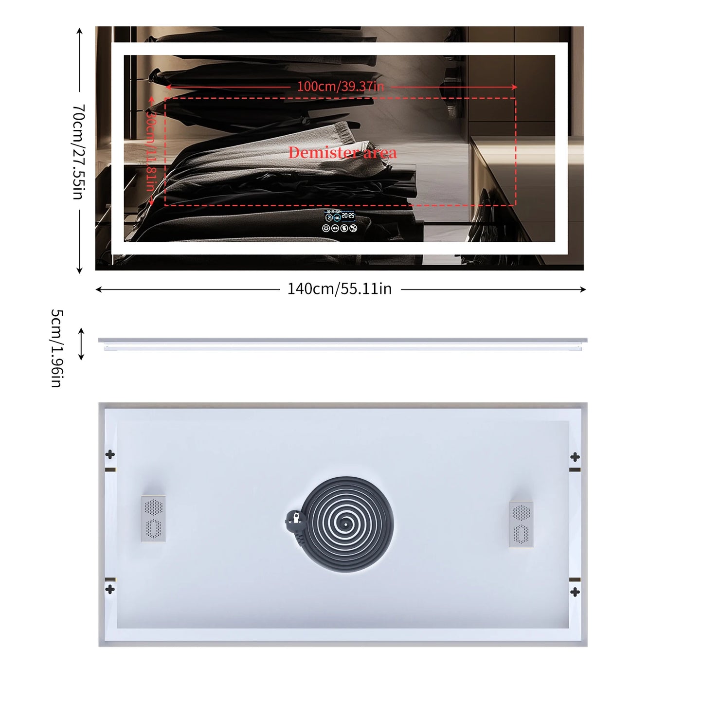 LUVODI Large Bluetooth Bathroom Mirror with LED Light Rectangle Anti-Fog Vanity Mirror with Bluetooth Speaker 3 Color Temperatur