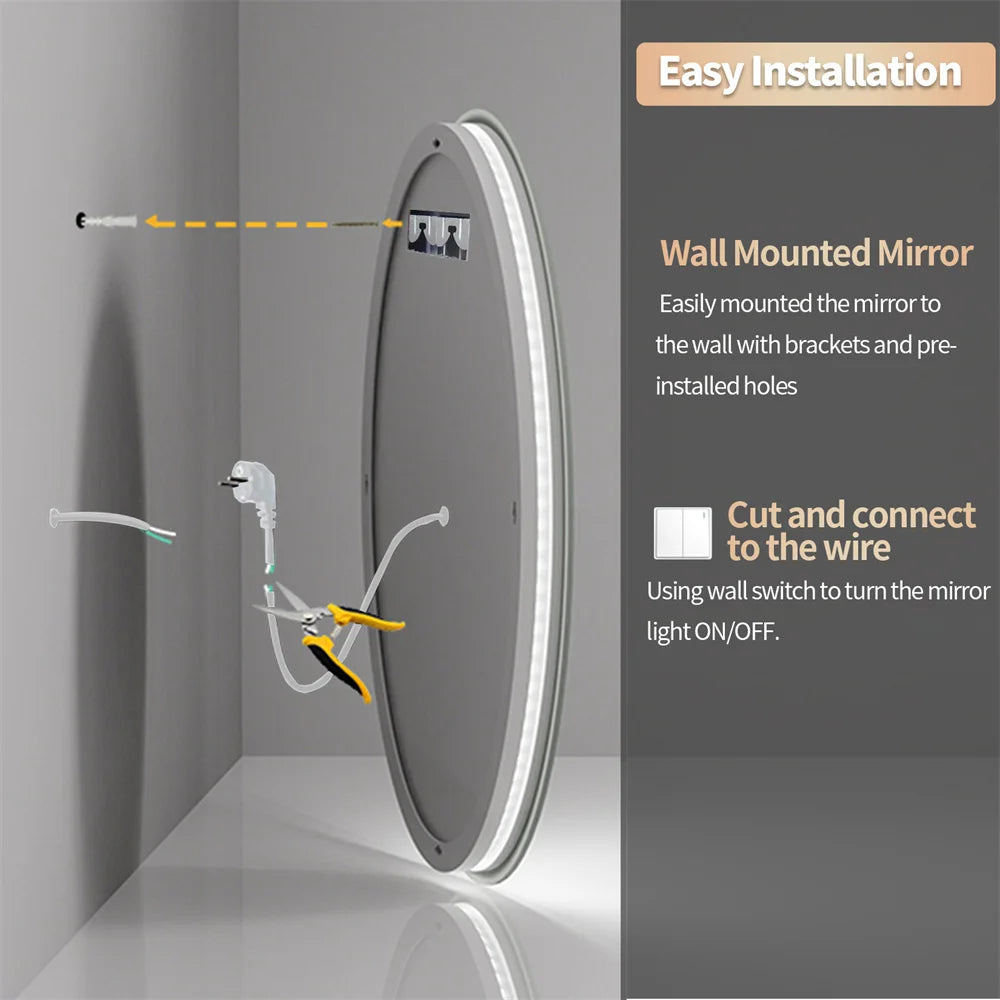 LUVODI 80cm Round Backlit Bathroom Mirror LED Illuminated Wall Mounted Vanity Mirror with Anti-Fog Feature