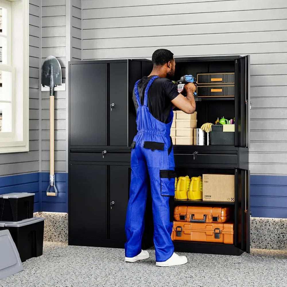 Metal Garage Storage Cabinet with Locking Doors and Adjustable Shelves, 71" Tool Storage Cabinet with 1 Drawer, Customized