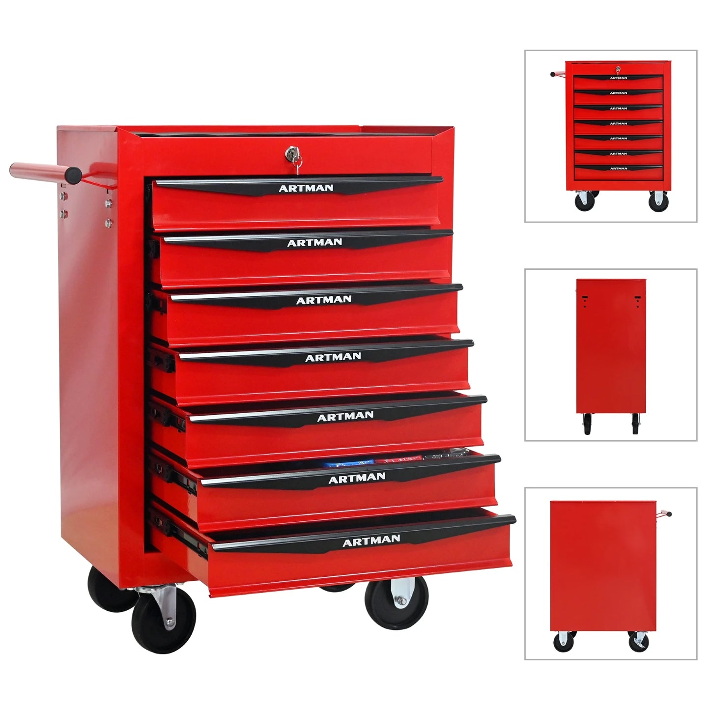 7 Drawer Rolling Tool Box Hardware Storage Tool Cabinet, Heavy Duty Steel Metal Cart, Lockable, Shop Garage NEW，red