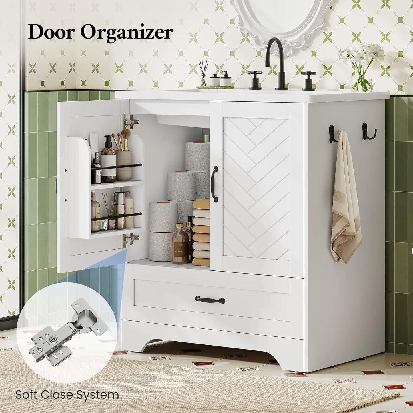 25" Modern Bathroom Vanity with Sink, Free Standing Bathroom Cabinet with 2 Doors Storage and 1 Drawer, Undermount, Customized