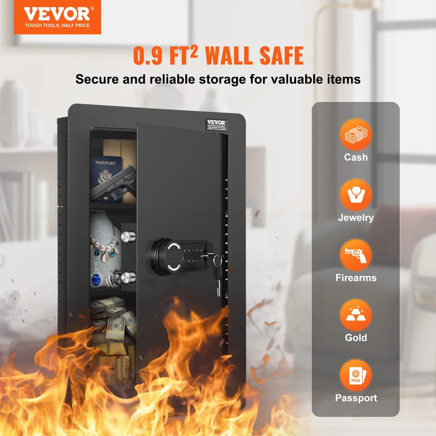 SucceBuy Tall Wall Safe 3/4-Tier Hidden Wall Safe w/ Keypad Q235 Cold-Rolled Steel In Wall Safe for Money Jewelry Passport Home
