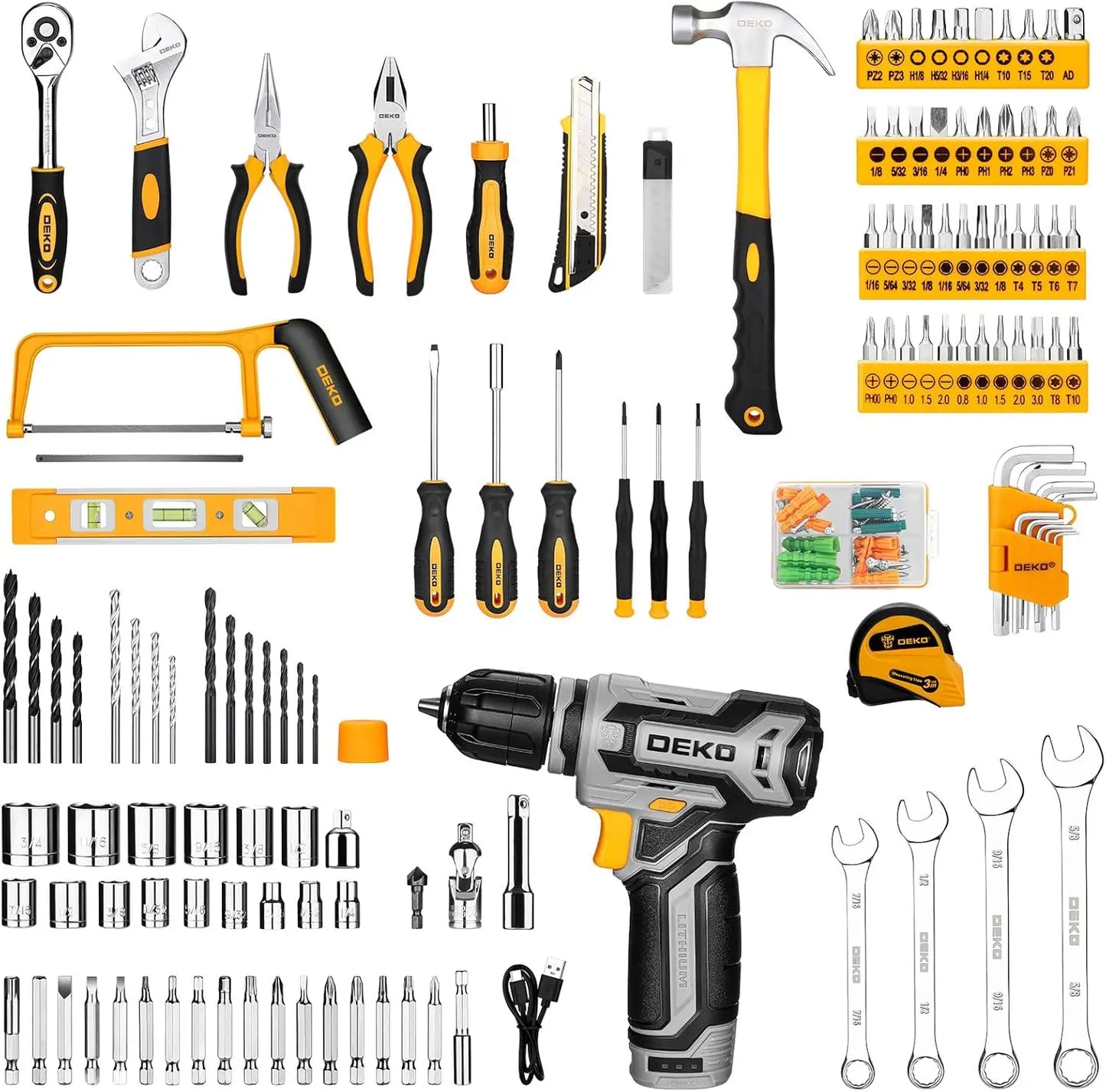 Home Mechanic Toolbox with 12V Power Cordless Drill Hand Repair Tools Sets Combo Kits Storage Organizer Drawer Case