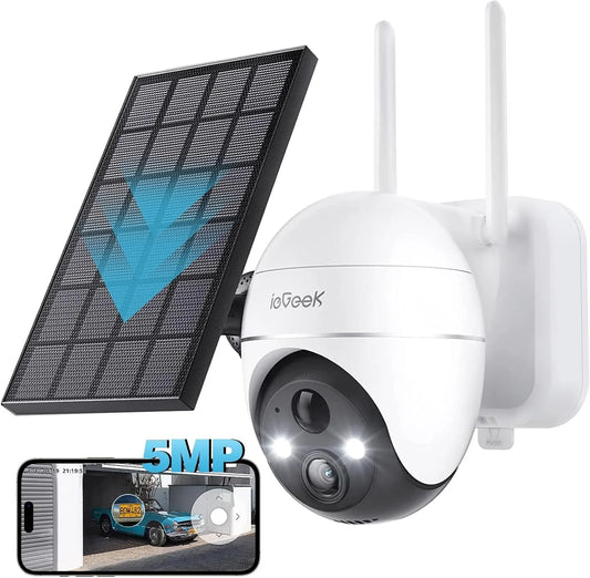 ieGeek 5MP Wireless Outdoor WiFi Surveillance Camera, Solar Camera, 360 Degree Camera, Human PIR Detection, Colour Night Vision