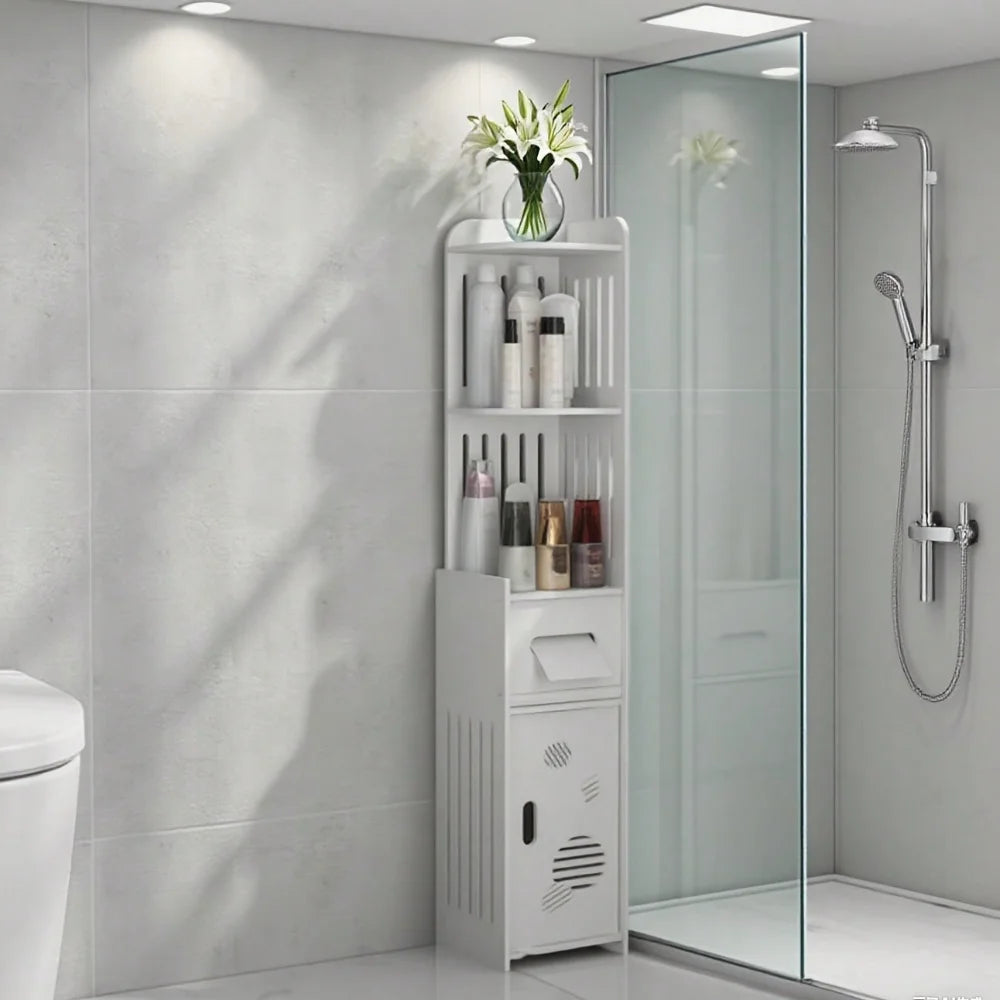 1 Large-Capacity Bathroom Storage Cabinet For PCs, Toilet Paper Holder, Multi-Level Storage Cabinet With Tissue Box, Waterproof