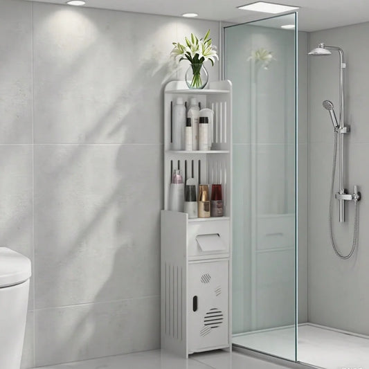1 Large-Capacity Bathroom Storage Cabinet For PCs, Toilet Paper Holder, Multi-Level Storage Cabinet With Tissue Box, Waterproof