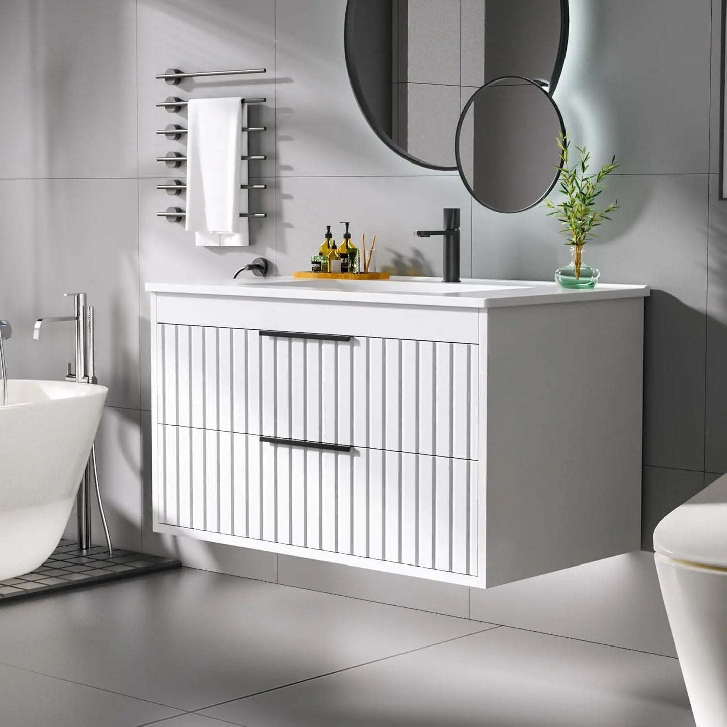 30" Bathroom Vanity with Sink, Floating Vanity Bathroom Sink Cabinet Wall Mount, Soft-Close Function 2 Large, Customized