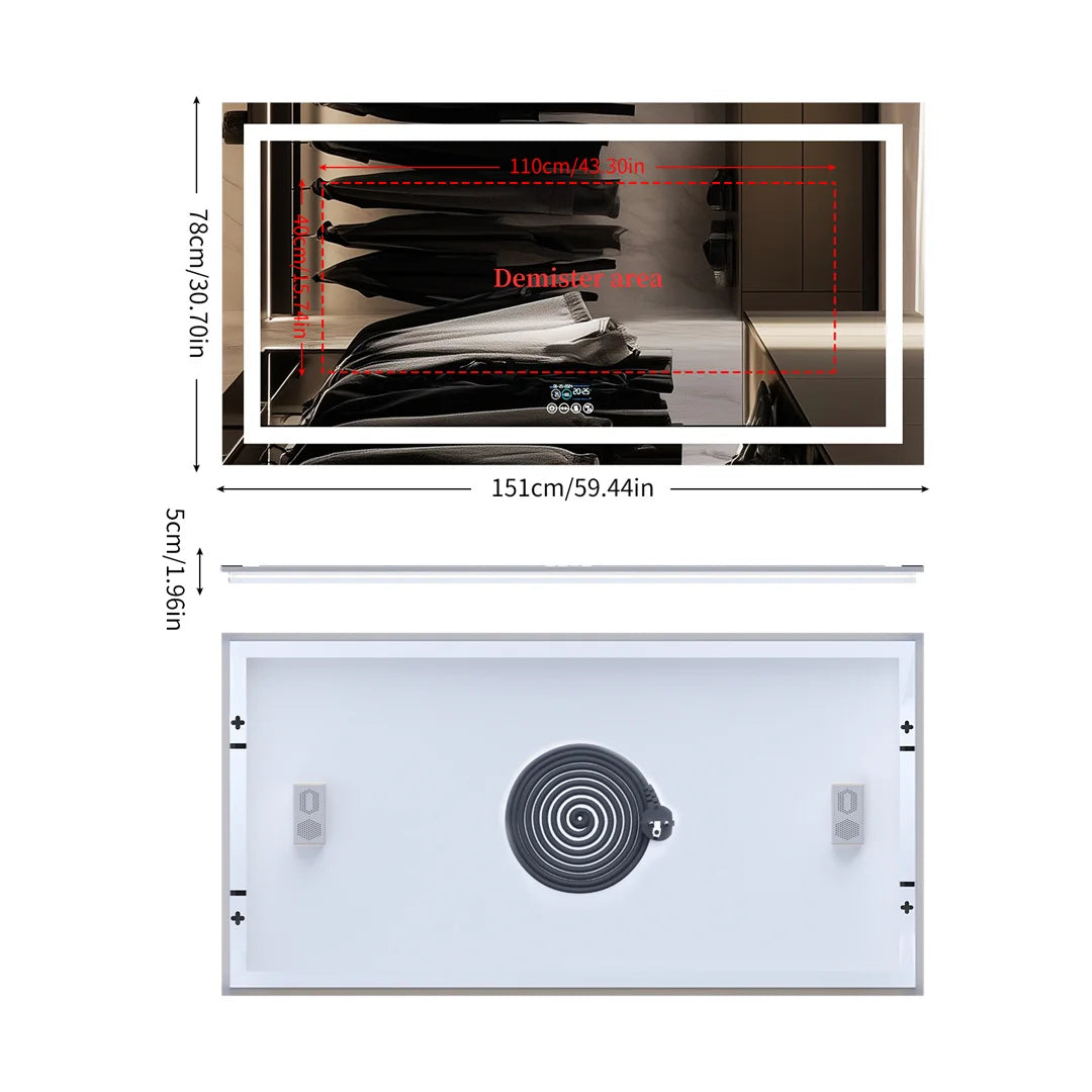 LUVODI Large Bluetooth Bathroom Mirror with LED Light Rectangle Anti-Fog Vanity Mirror with Bluetooth Speaker 3 Color Temperatur