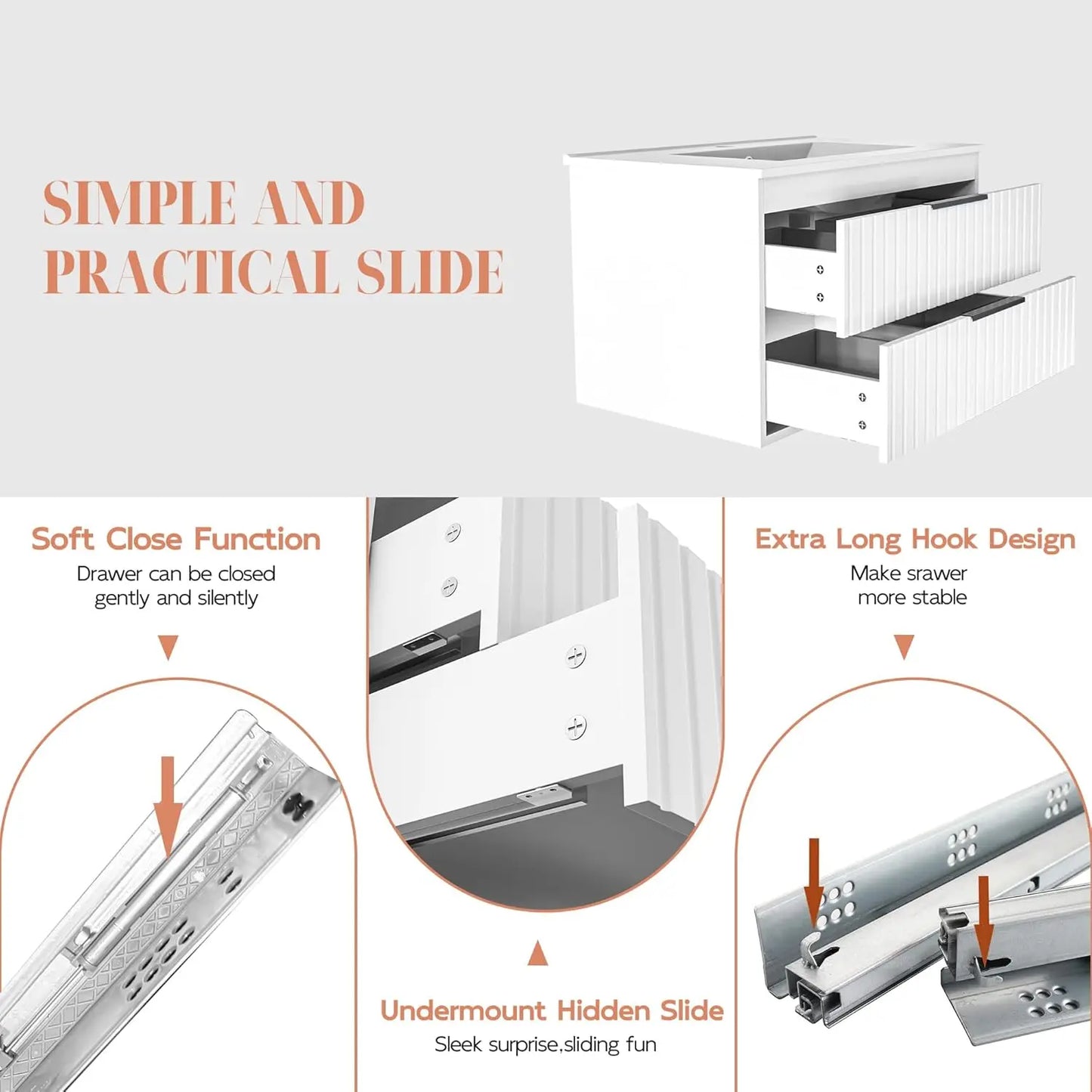 30" Bathroom Vanity with Sink, Floating Vanity Bathroom Sink Cabinet Wall Mount, Soft-Close Function 2 Large, Customized