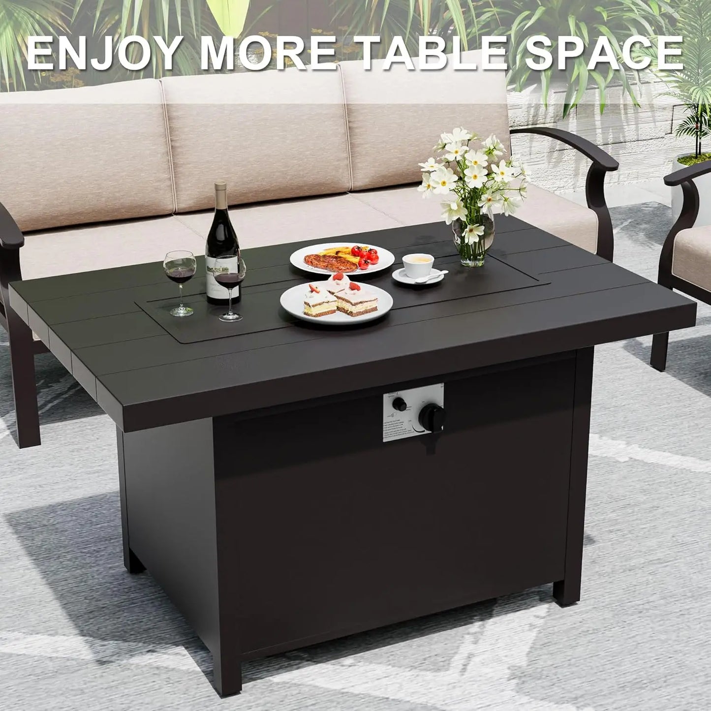 Aluminum Patio Furniture Set with Fire Pit Table, Metal Patio Furniture with 2 Swivel Rocking Chairs Waterproof, Customized