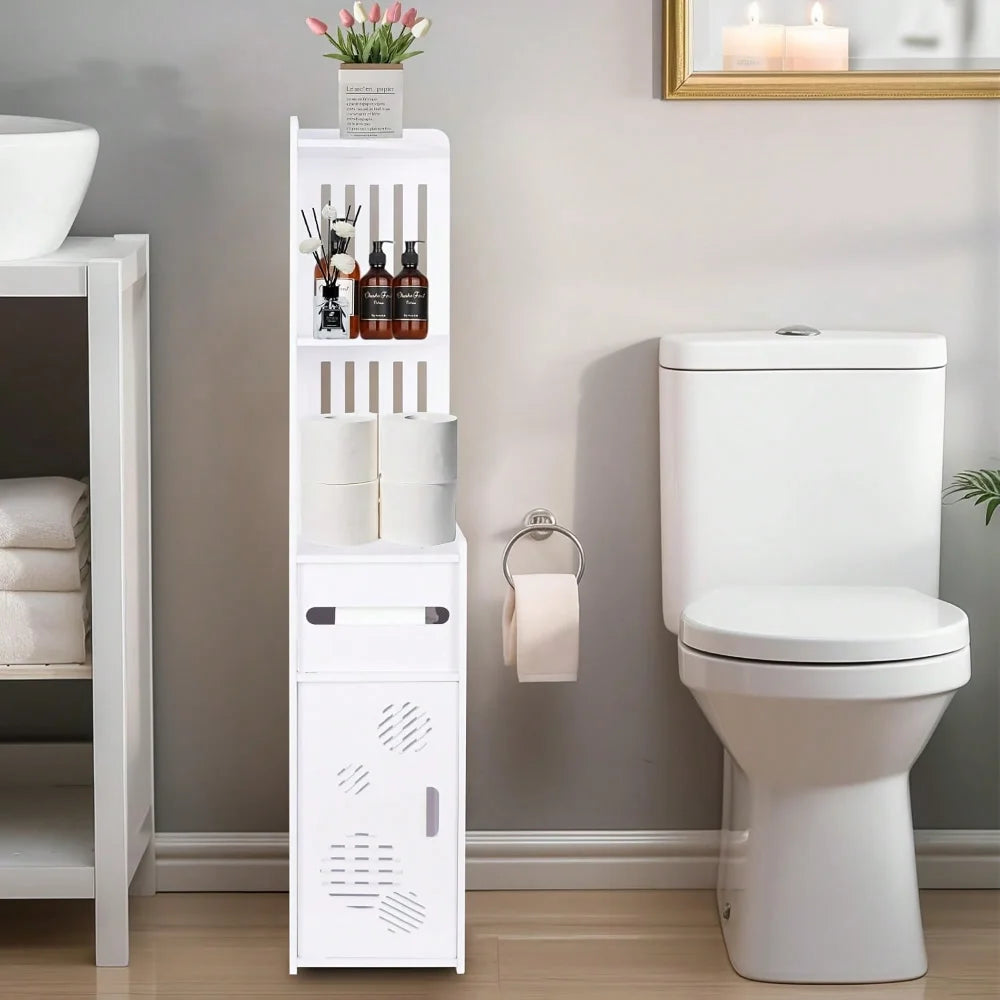 1 Large-Capacity Bathroom Storage Cabinet For PCs, Toilet Paper Holder, Multi-Level Storage Cabinet With Tissue Box, Waterproof