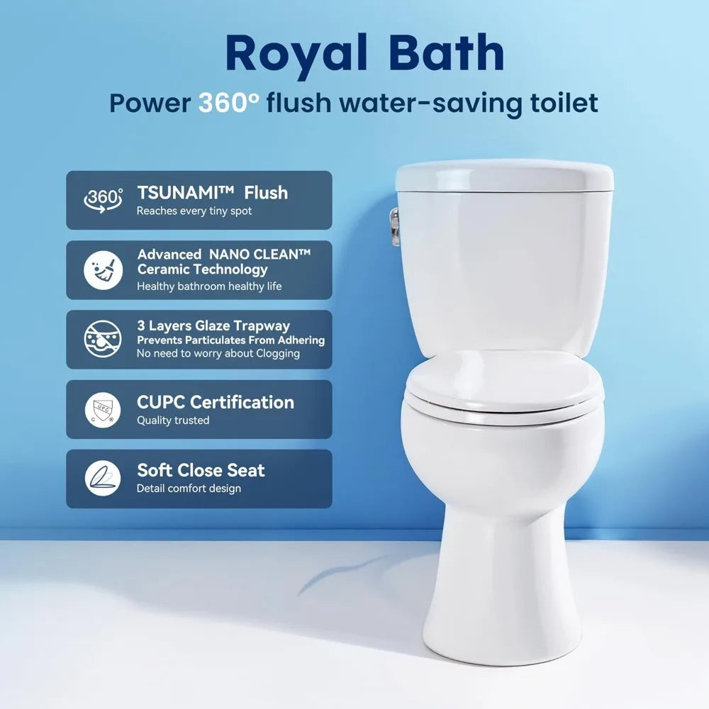 Two-Piece ADA Compliant 17.3 Tsunami Toilet with Nano Self-Cleaning Technology, WaterSense, MAP, and CUPC Certification, 1.01 Ga