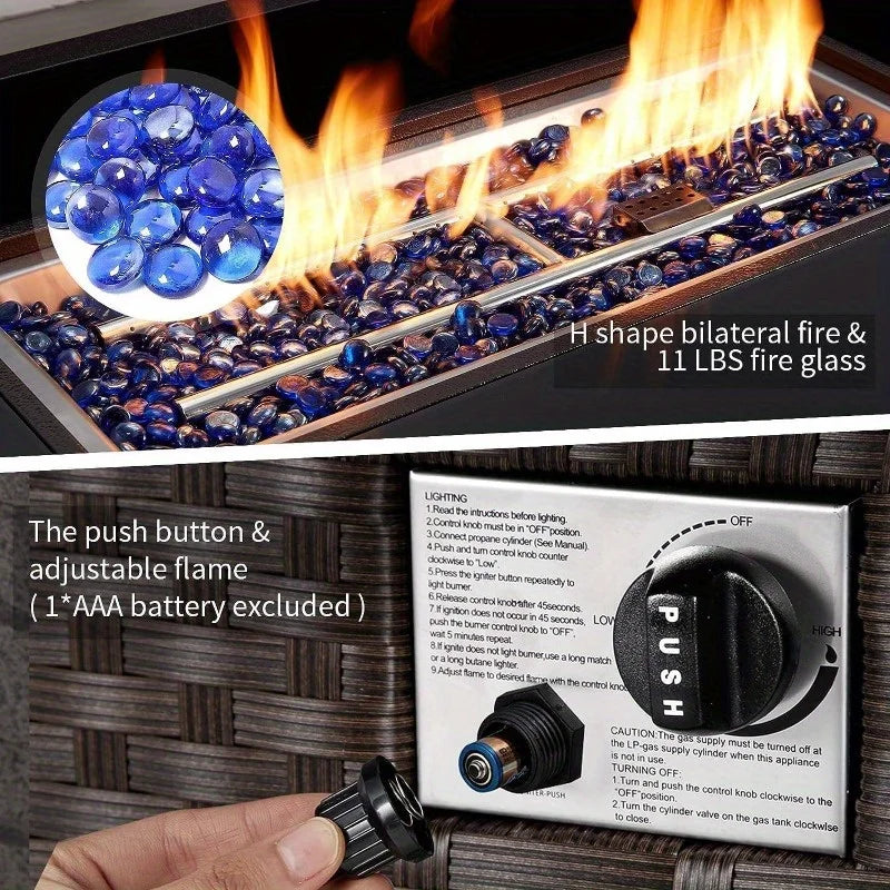EROMMY 44in Outdoor Propane Gas Fire Pit Table - 50, 000 BTU Auto-Ignition, Glass Wind Guard, Brown PE Rattan