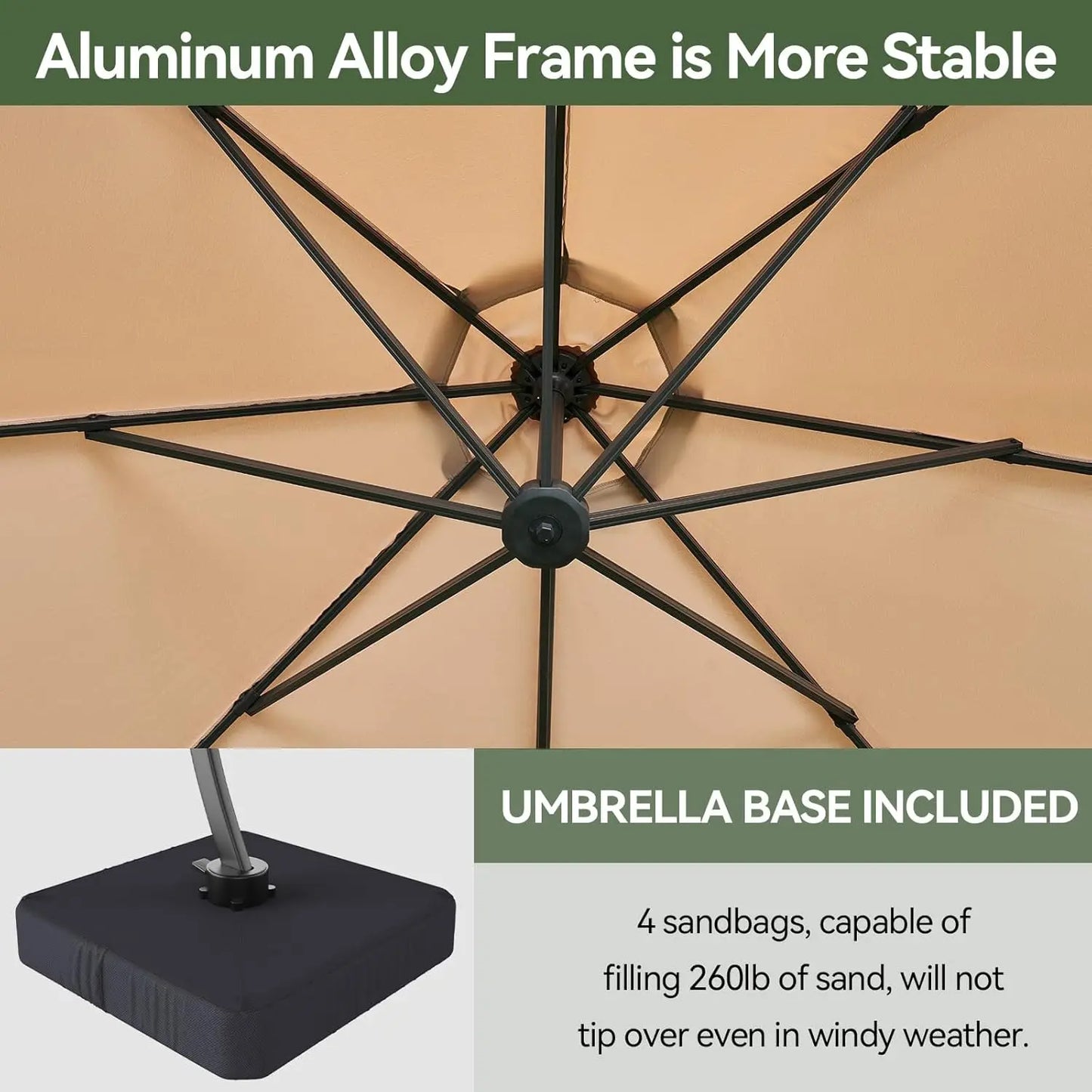 11 FT Cantilever Umbrella with Base Included, Patio Large Aluminum Offset Umbrella Windproof with 360°Rotation,, Customized