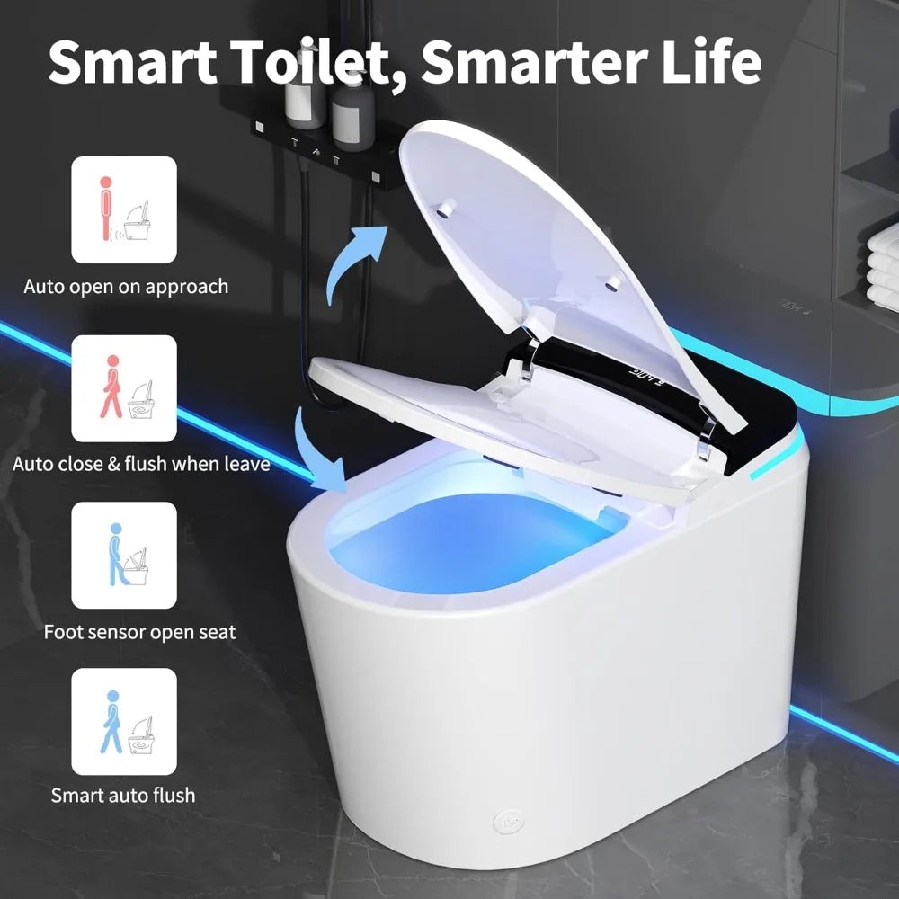 One Piece Smart Bidet Toilet, 360° Siphon Auto Flush, Automatic Lid, LED Light, Bathroom Use, Custom
