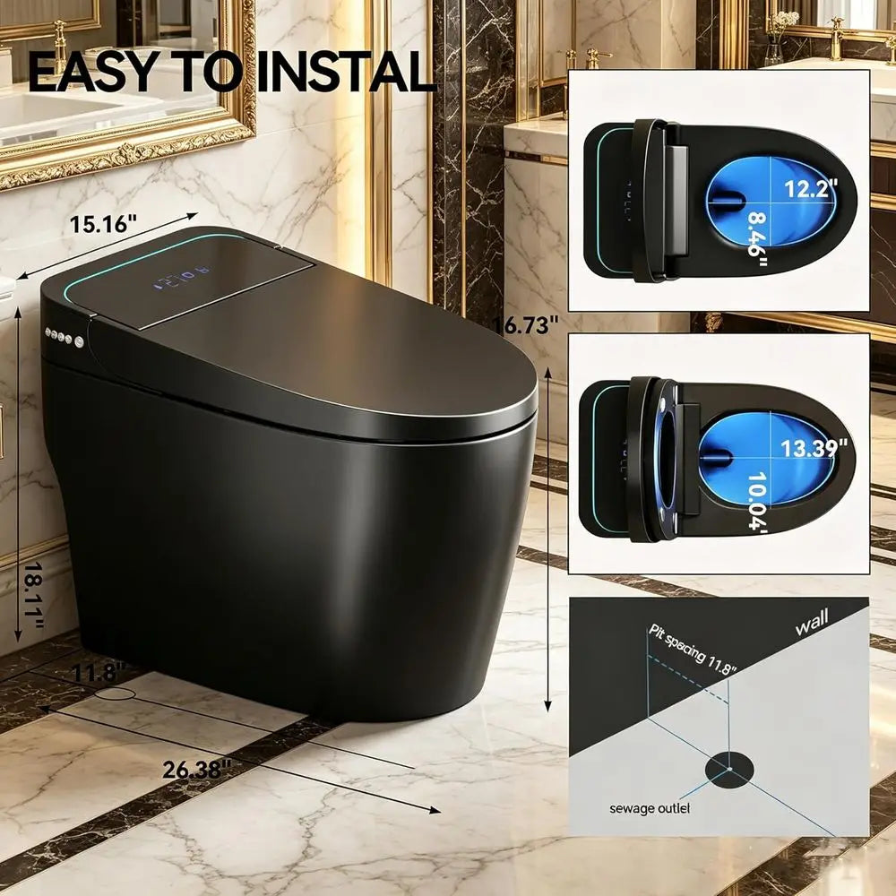 Smart Toilet with Built-in Bidet – Ceic Toilet with Warm Water, Air Dryer, Heated Seat, Auto Open/Close, Night Light, LED Displa