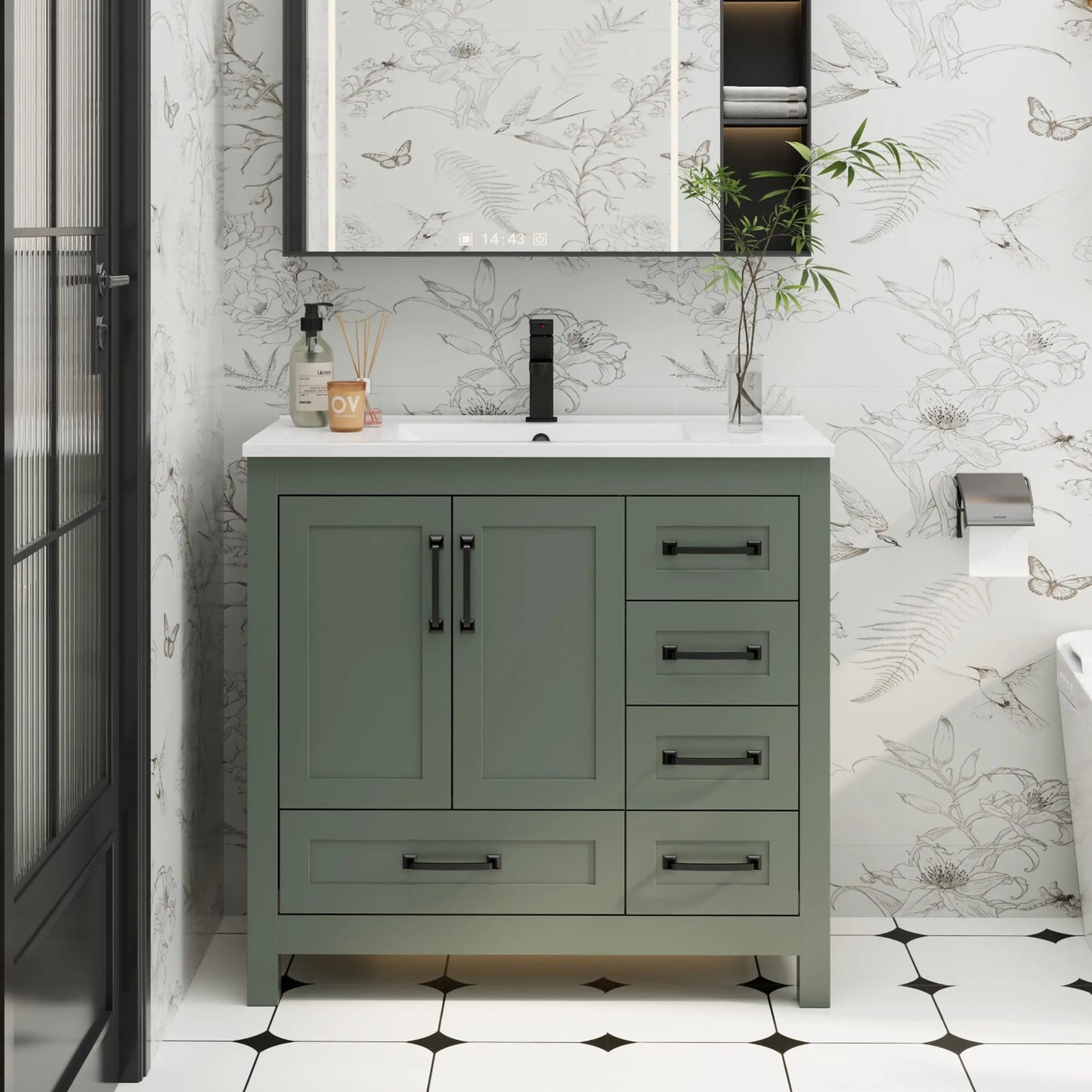 30" Bathroom Vanities with Sink Combo, Modern Thickened Wood Bathroom Storage Cabinet W/Undermount Sink,Matte Black Faucet Drain