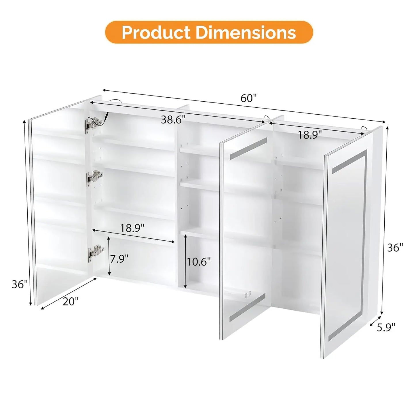 60 x 36 Inch Extra Large Lighted Bathroom Medicine Cabinet with Mirror, Large 3-Door Wall Mounted Bathroom Medicine, Customized