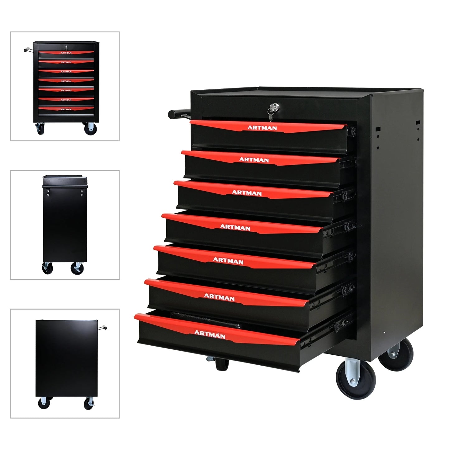 7 Drawer Rolling Tool Box Hardware Storage Tool Cabinet, Heavy Duty Steel Metal Cart, Lockable, Shop Garage NEW，red