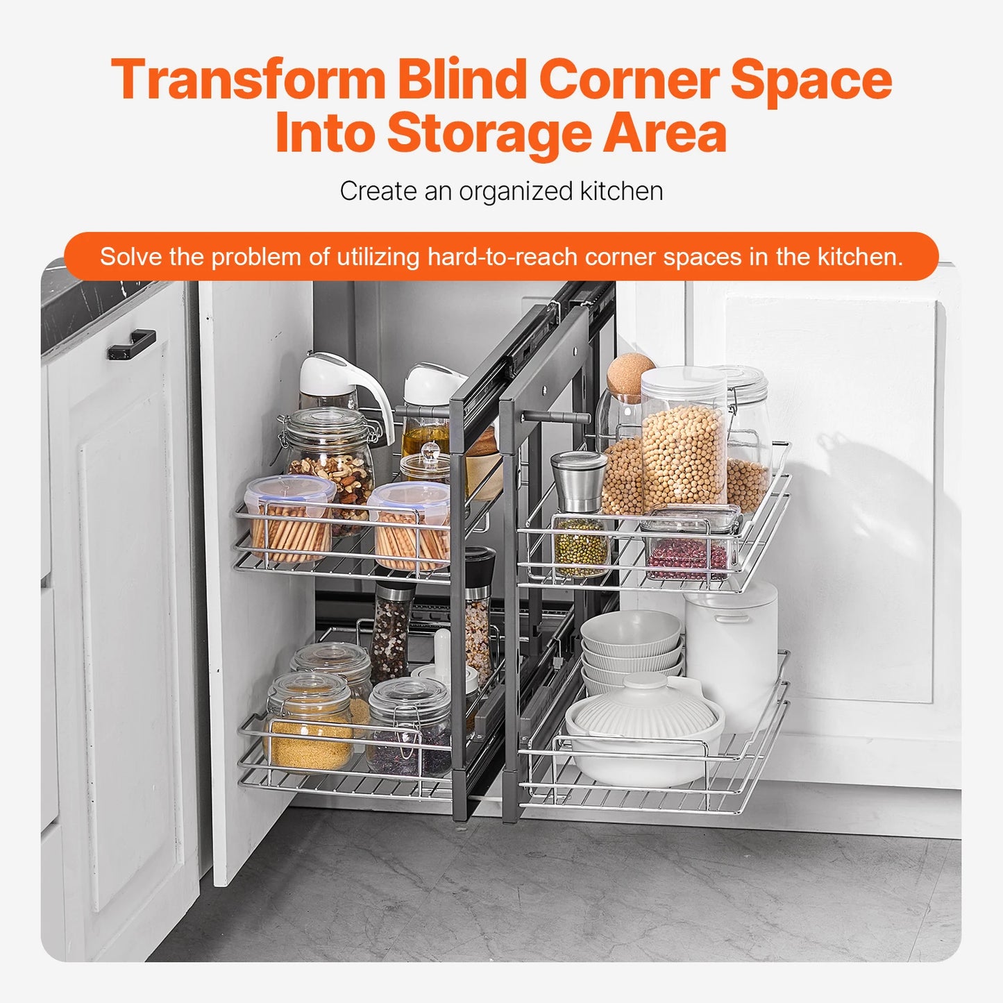 2/3Tier Opening Blind Corner Pull Out Organizer 4 Shelf Kitchen Cabinet Organizer Slide Out Storage Organizer Basket