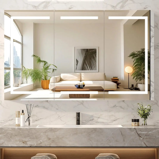 60 x 36 Inch Extra Large Lighted Bathroom Medicine Cabinet with Mirror, Large 3-Door Wall Mounted Bathroom Medicine, Customized
