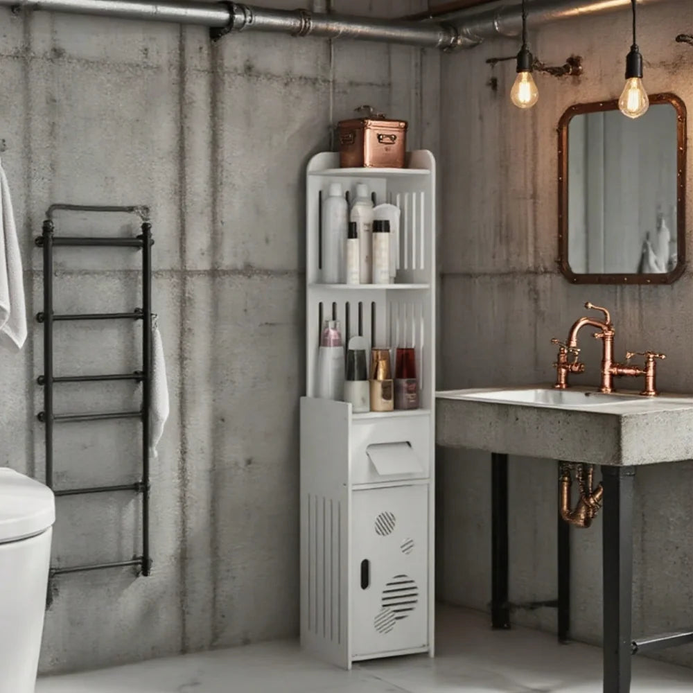 1 Large-Capacity Bathroom Storage Cabinet For PCs, Toilet Paper Holder, Multi-Level Storage Cabinet With Tissue Box, Waterproof