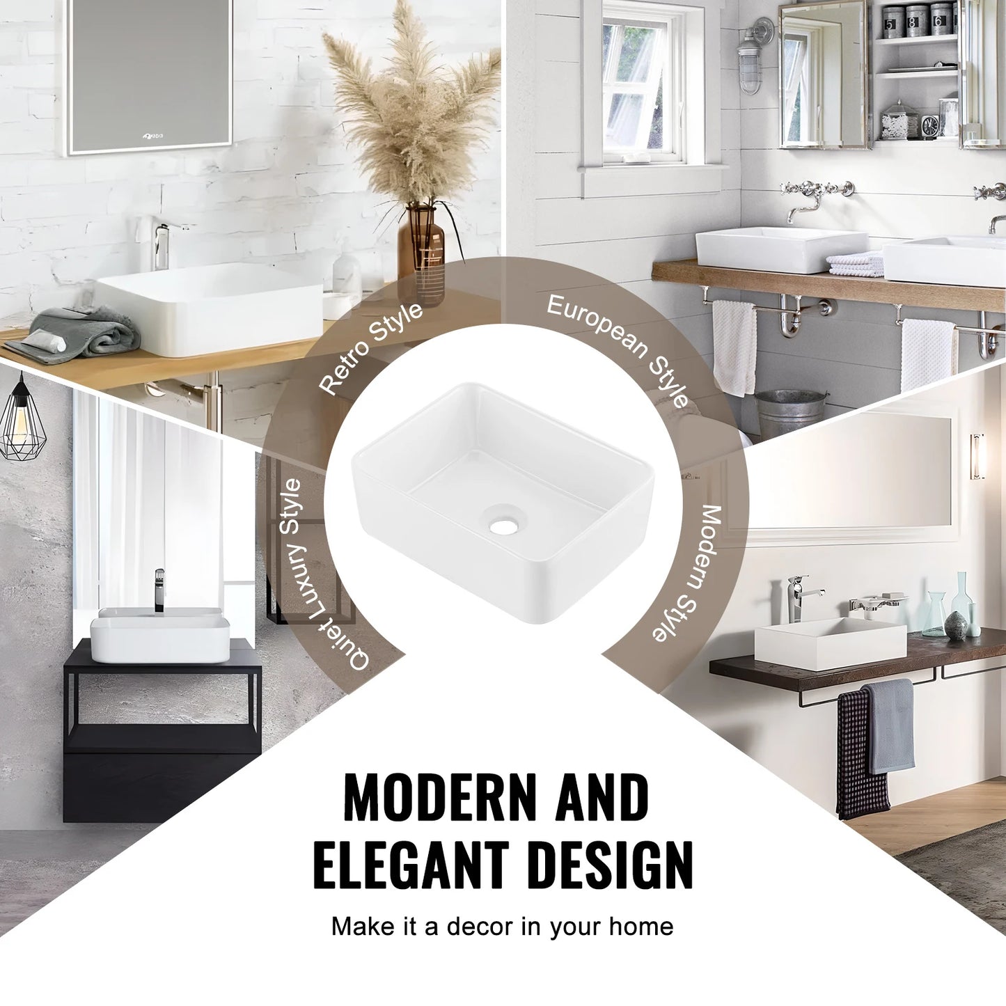 Rectangle Vessel Sink Bathroom Vessel Sink Countertop White Ceramic Bathroom Sinks Above Counter for Bathroom/Toilet